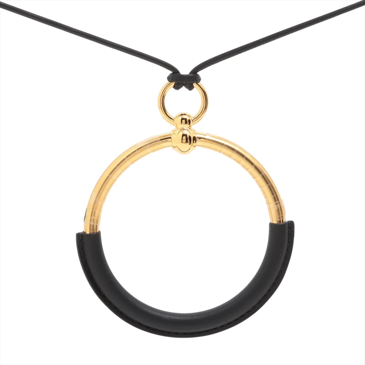 Loop Grand Necklace GP x Leather Black x Gold