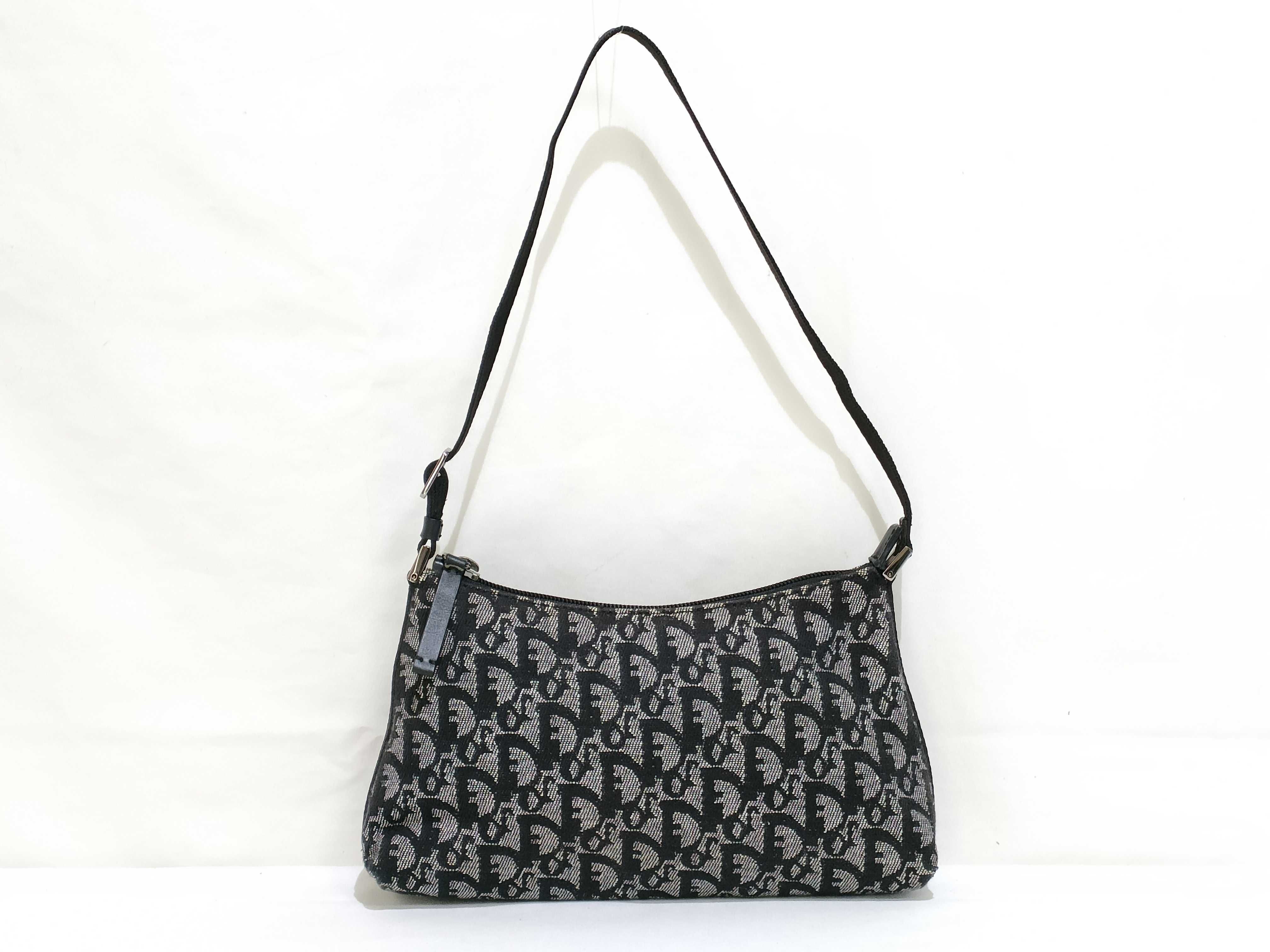 Trotter Christian Dior Trotter Canvas x Leather Shoulder Bag Navy Shoulder Bag