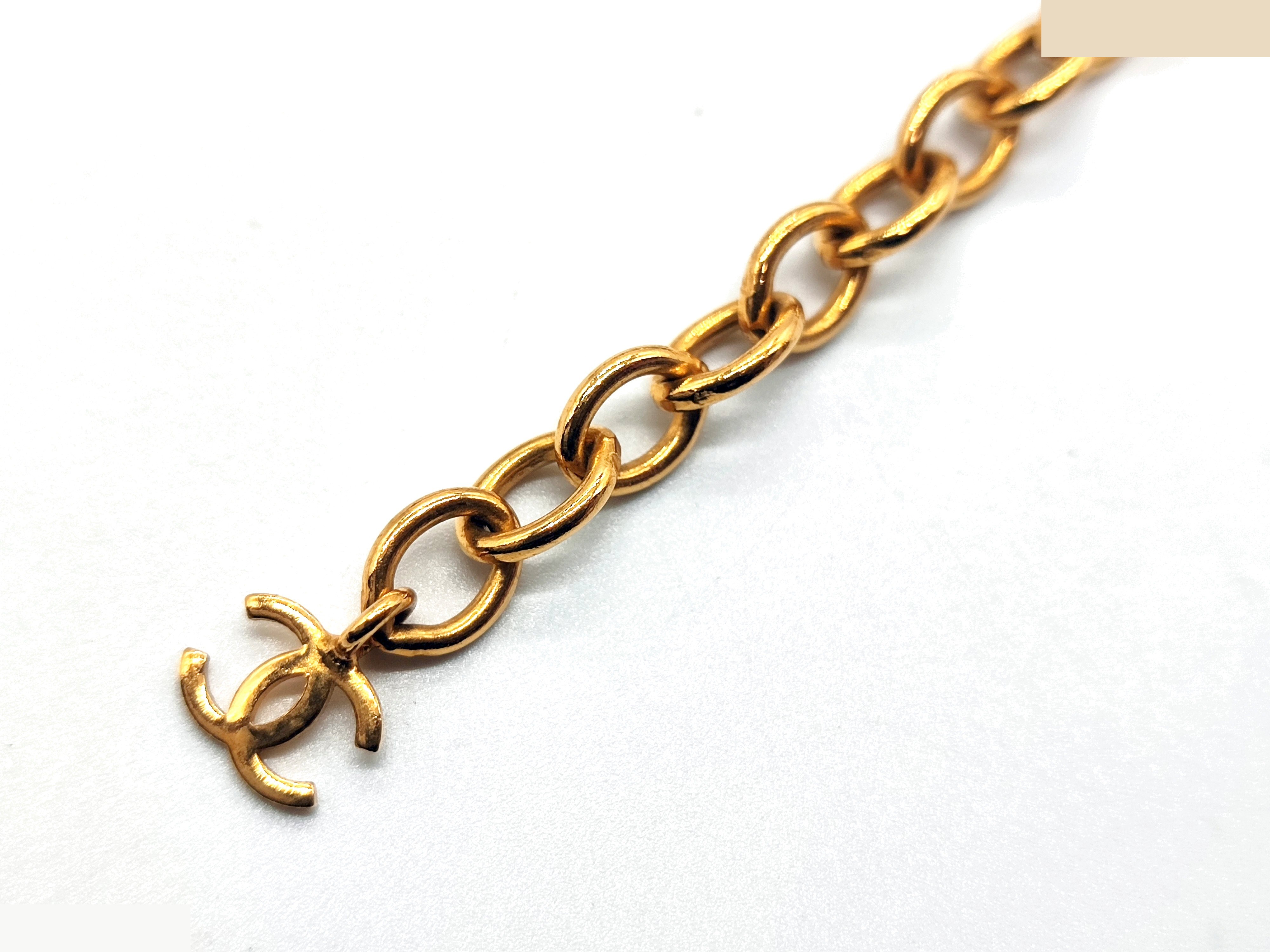 Coco Mark Rhinestone Leather Chain Necklace 95A — view 11