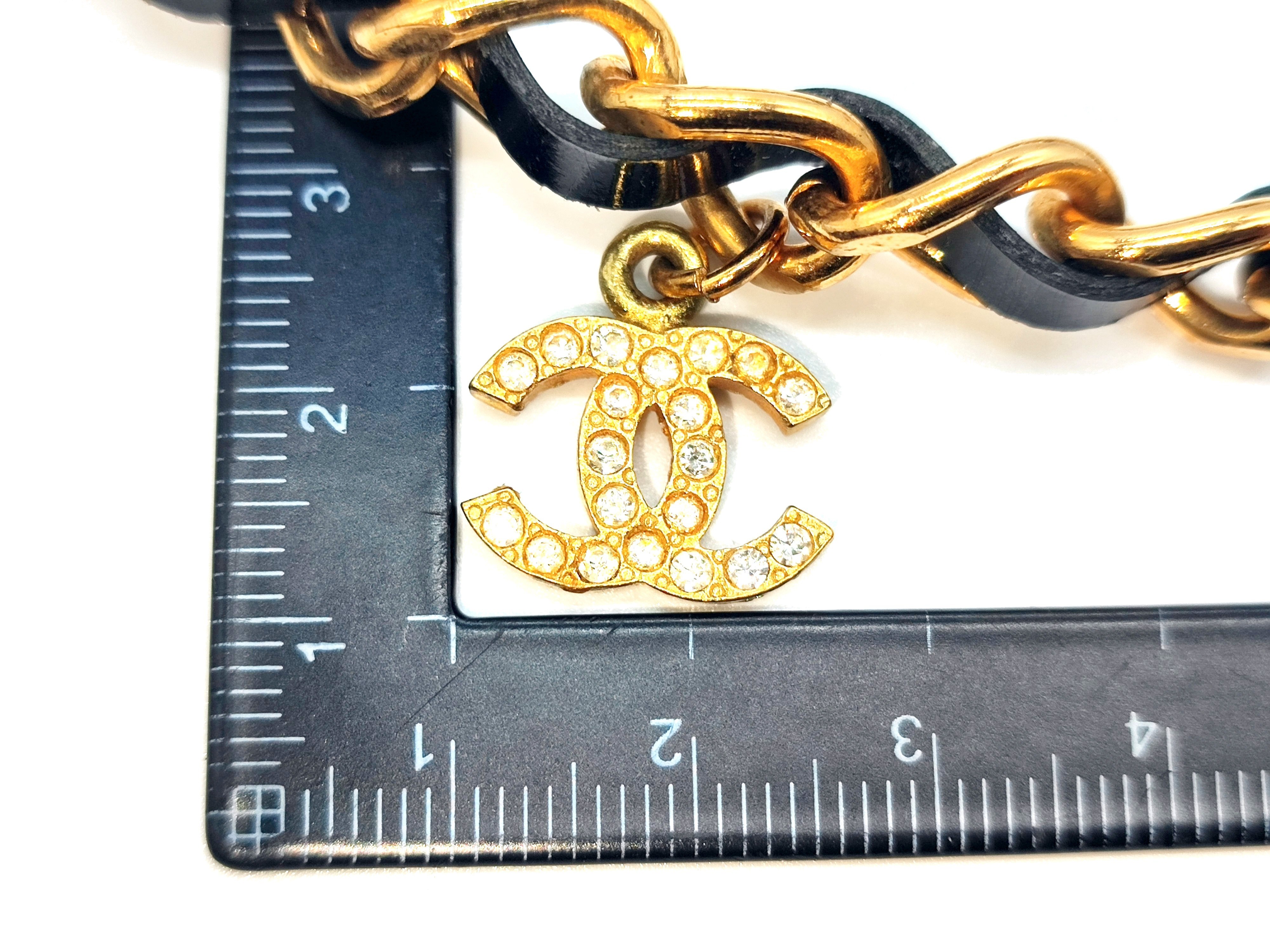 Coco Mark Rhinestone Leather Chain Necklace 95A — view 3
