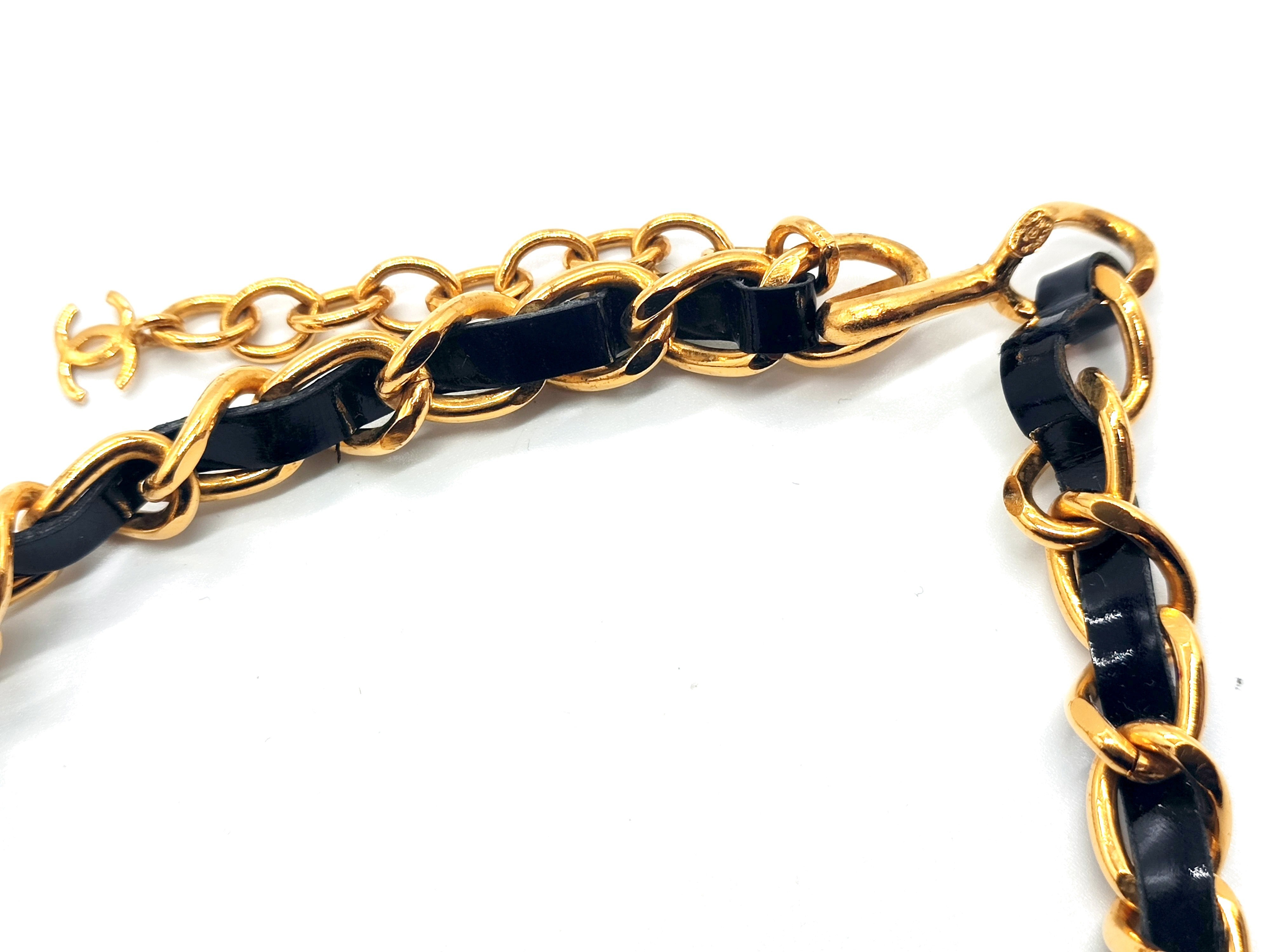 Coco Mark Rhinestone Leather Chain Necklace 95A — view 6