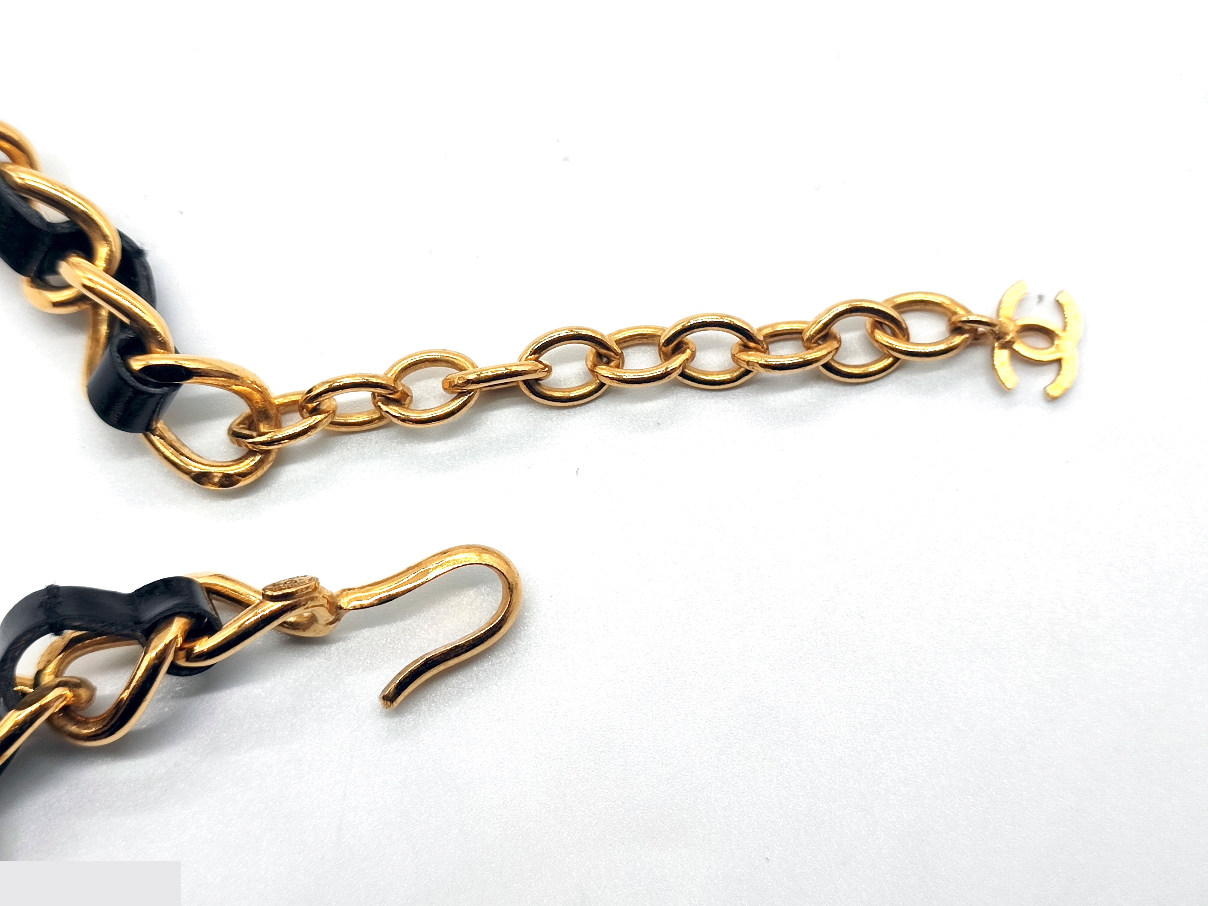 Coco Mark Rhinestone Leather Chain Necklace 95A — view 10