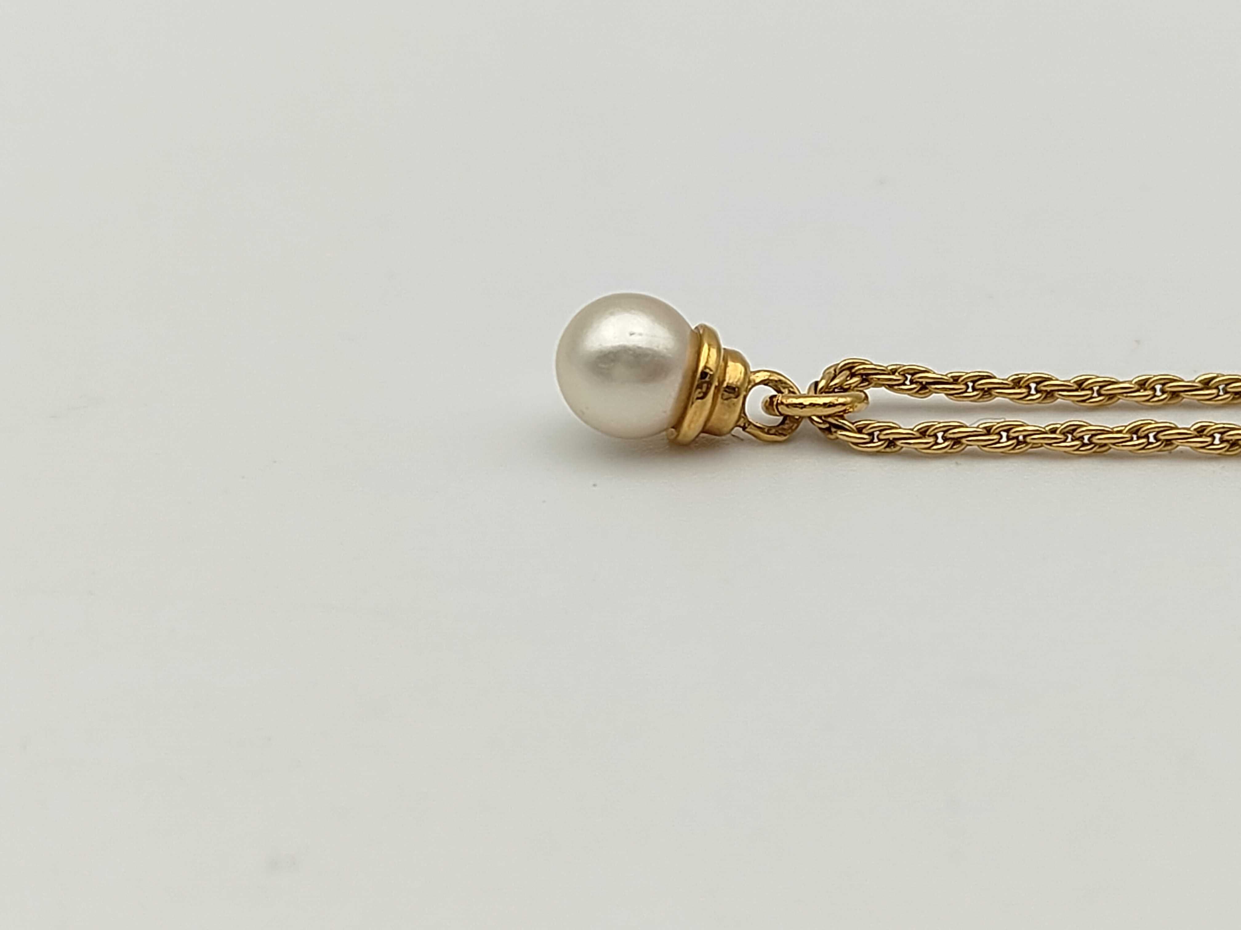 Vintage Faux Pearl Rope Chain Gold Necklace — view 3