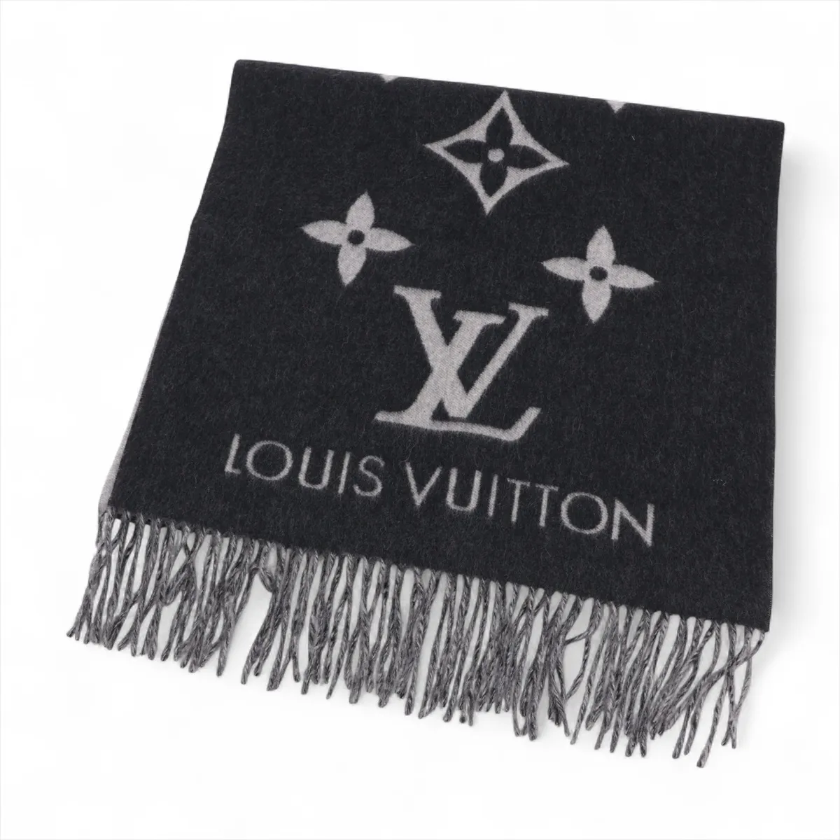 M71040 Echarpe Reykjavik CM0199 Scarf, Cashmere, Black x Gray. Shows signs of wear,