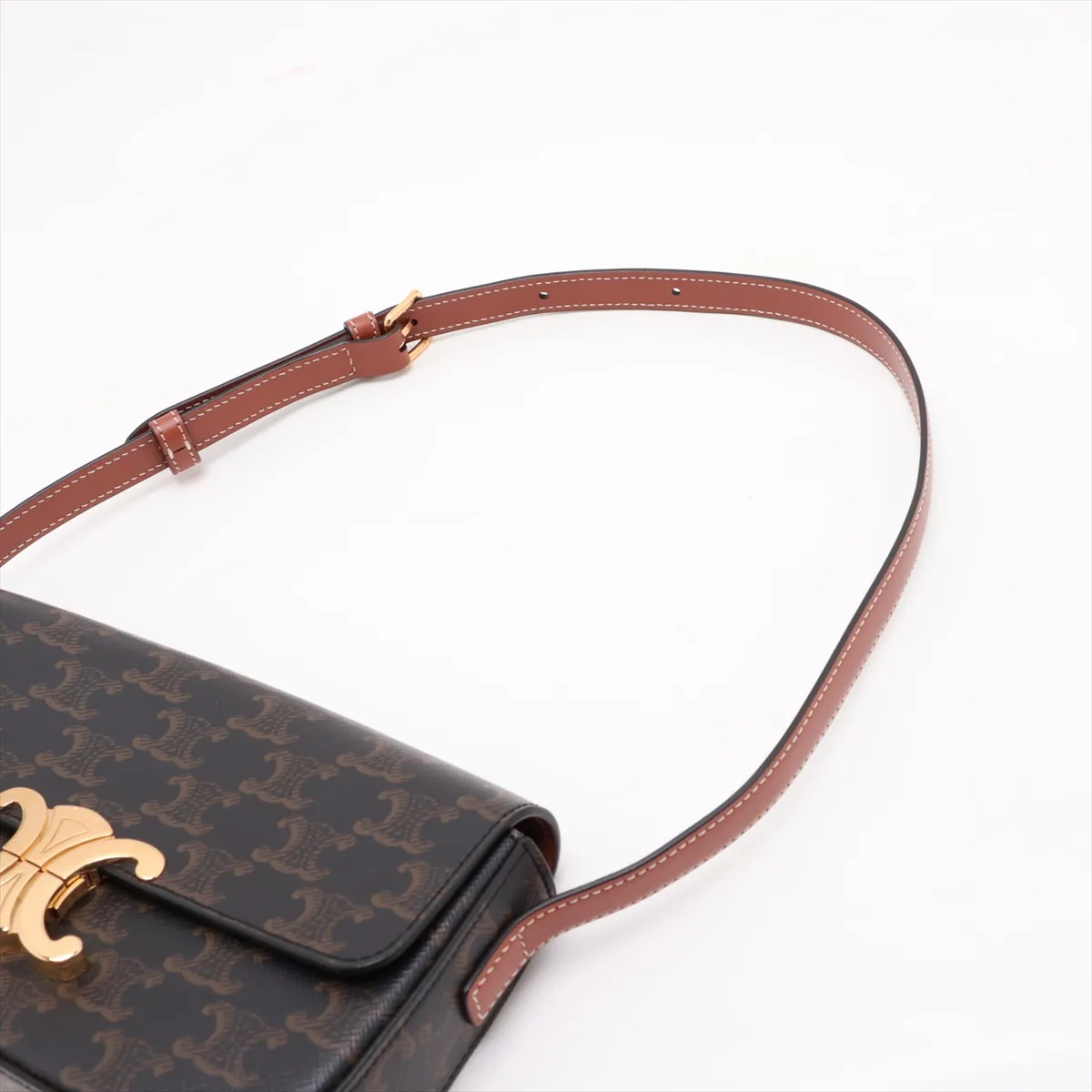 Triomphe Claude PVC x Leather Shoulder Bag, Brown — view 5