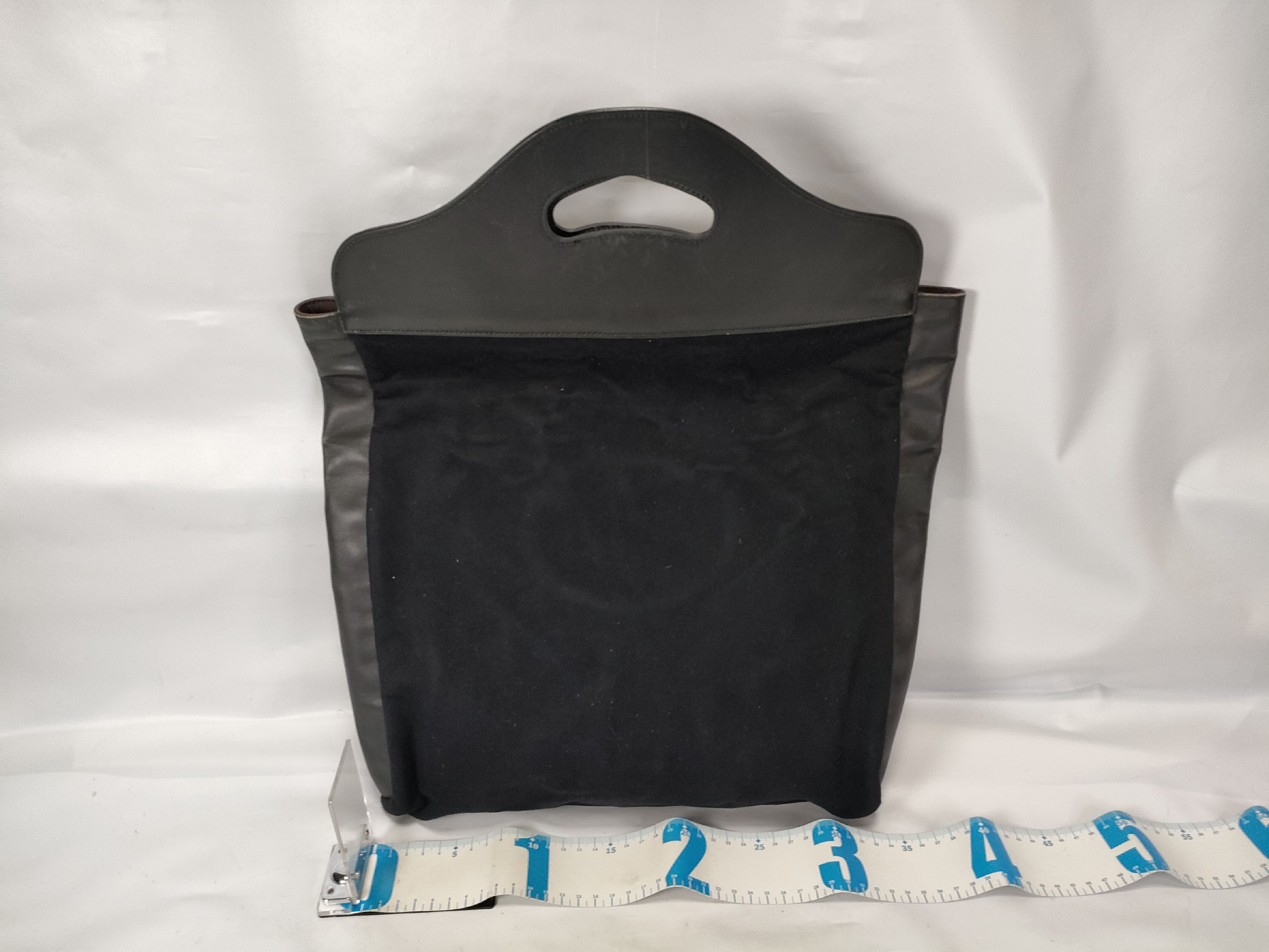 Suede x Leather Handle Tote Bag, Black, Logo Plate Tote Bag — view 2
