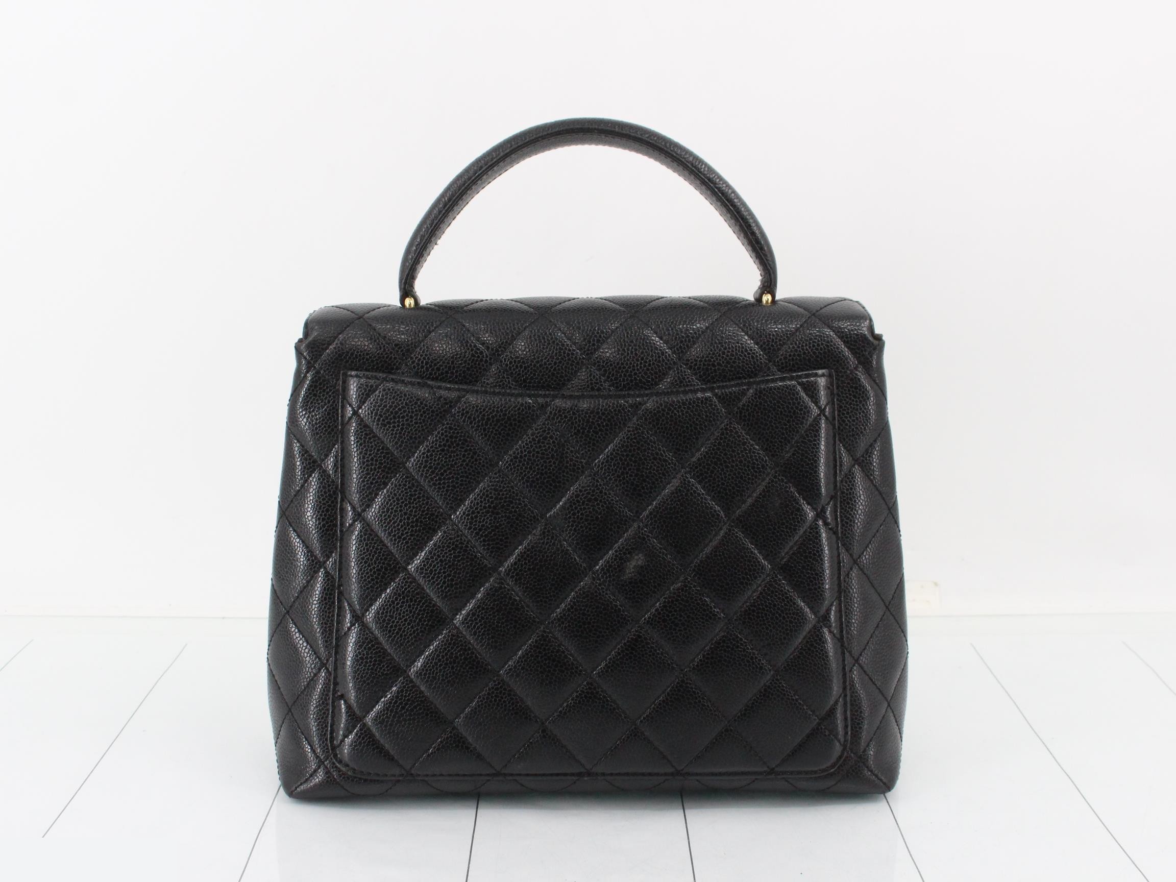 Matelassé trapezoid handbag, caviar leather, black — view 2