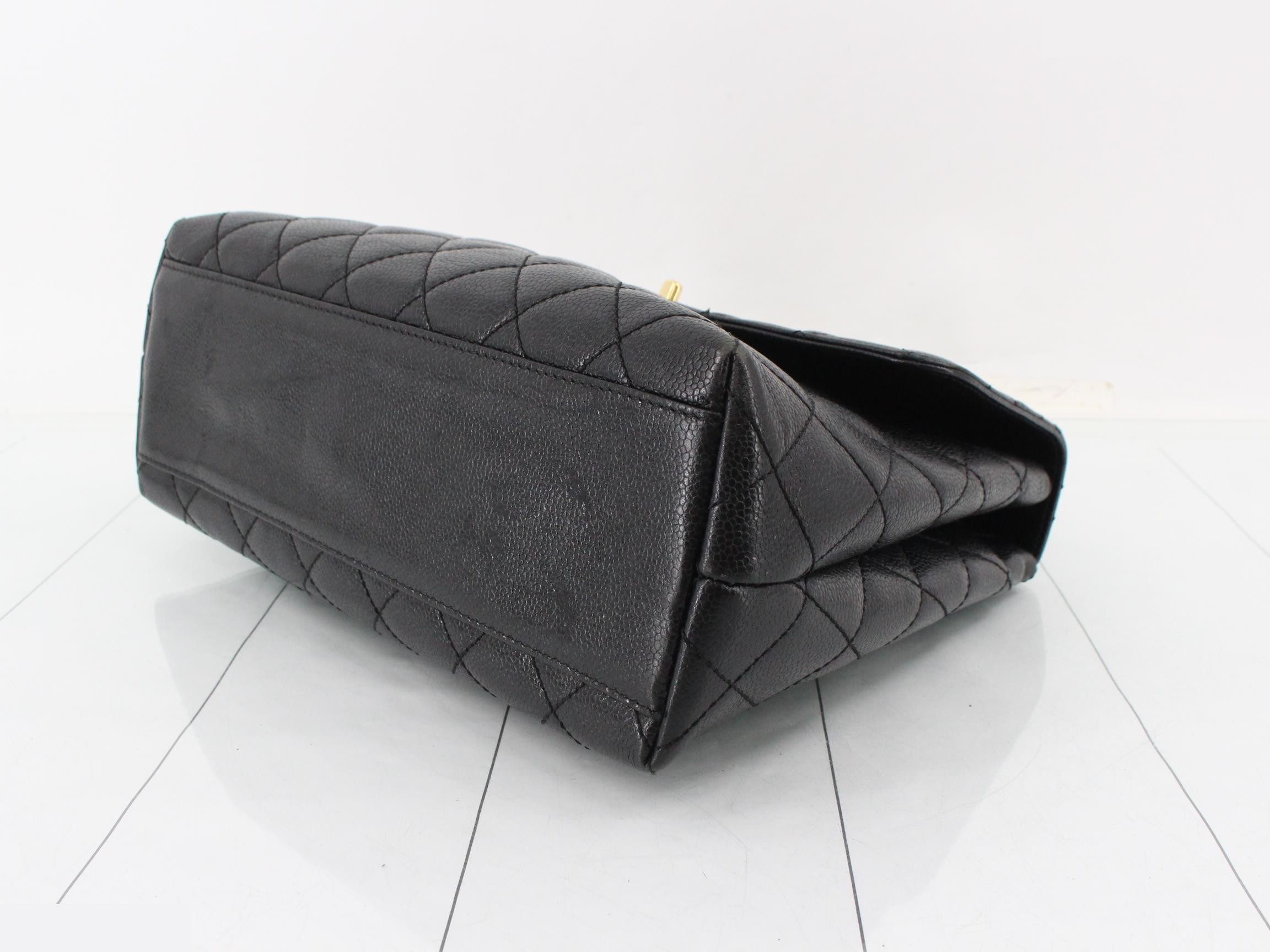 Matelassé trapezoid handbag, caviar leather, black — view 6