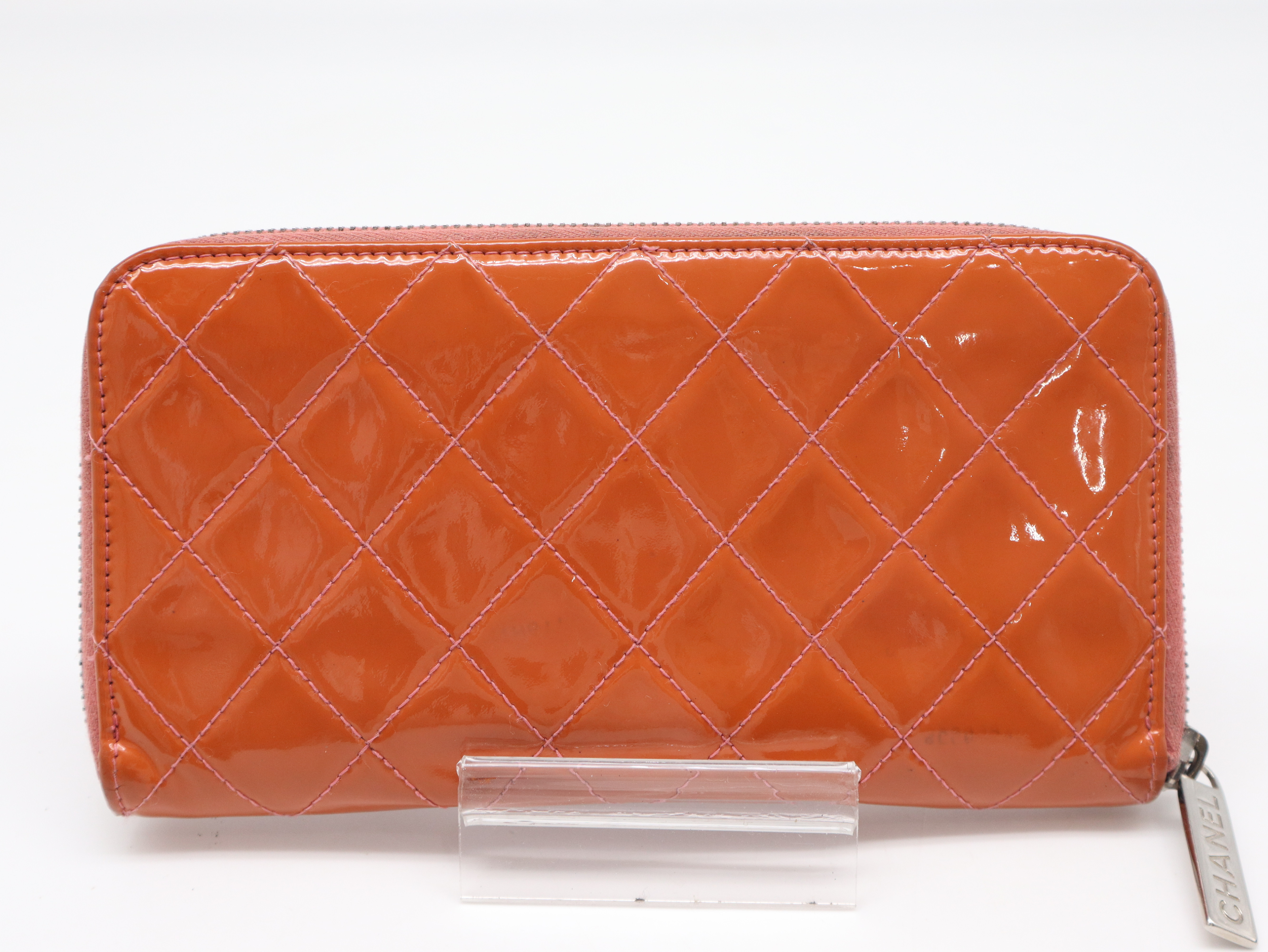 Coco Mark Brilliant Matelassé Wallet, Silver Hardware, Orange, with Dust Bag — view 2