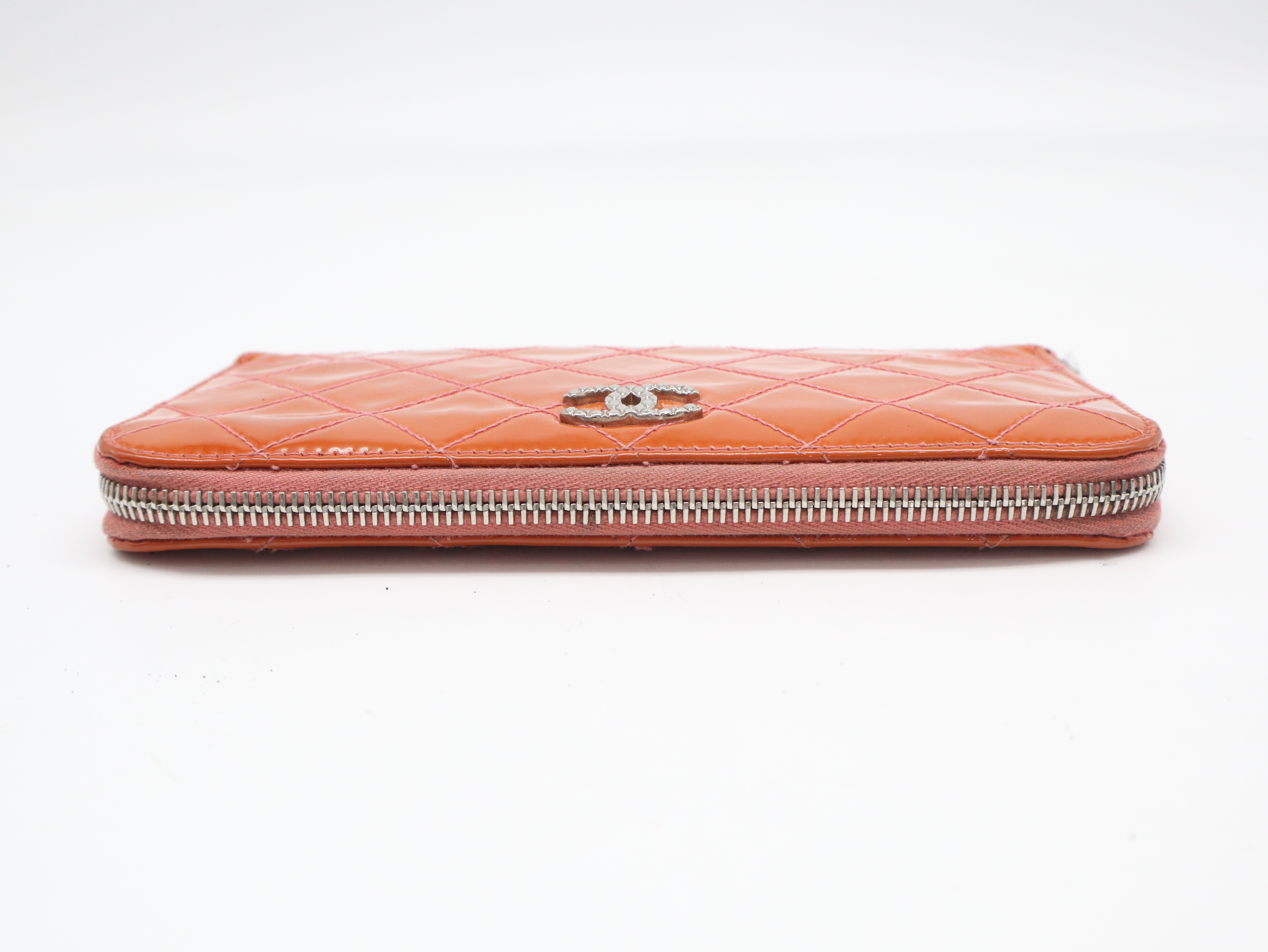 Coco Mark Brilliant Matelassé Wallet, Silver Hardware, Orange, with Dust Bag — view 3