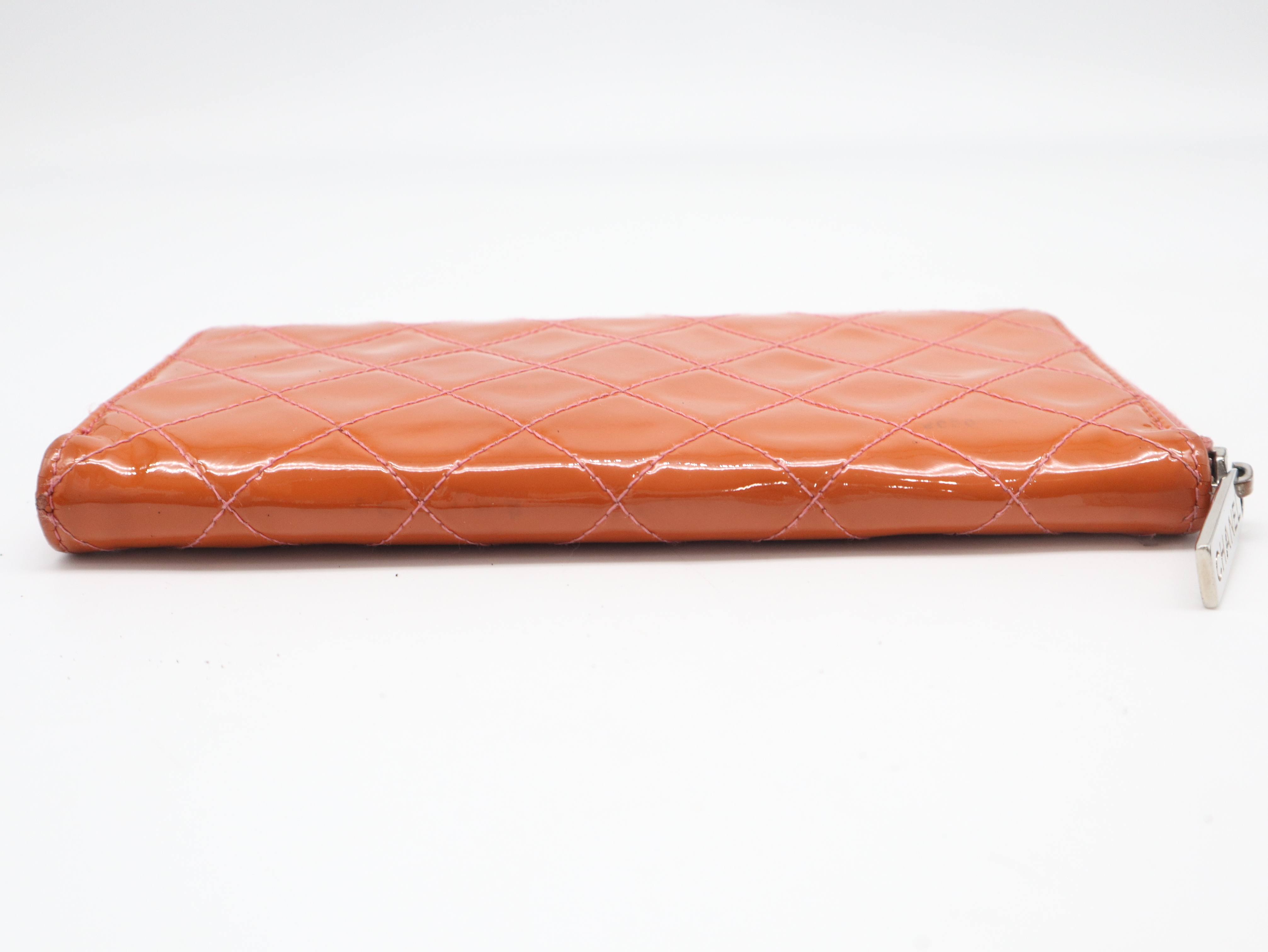 Coco Mark Brilliant Matelassé Wallet, Silver Hardware, Orange, with Dust Bag — view 4