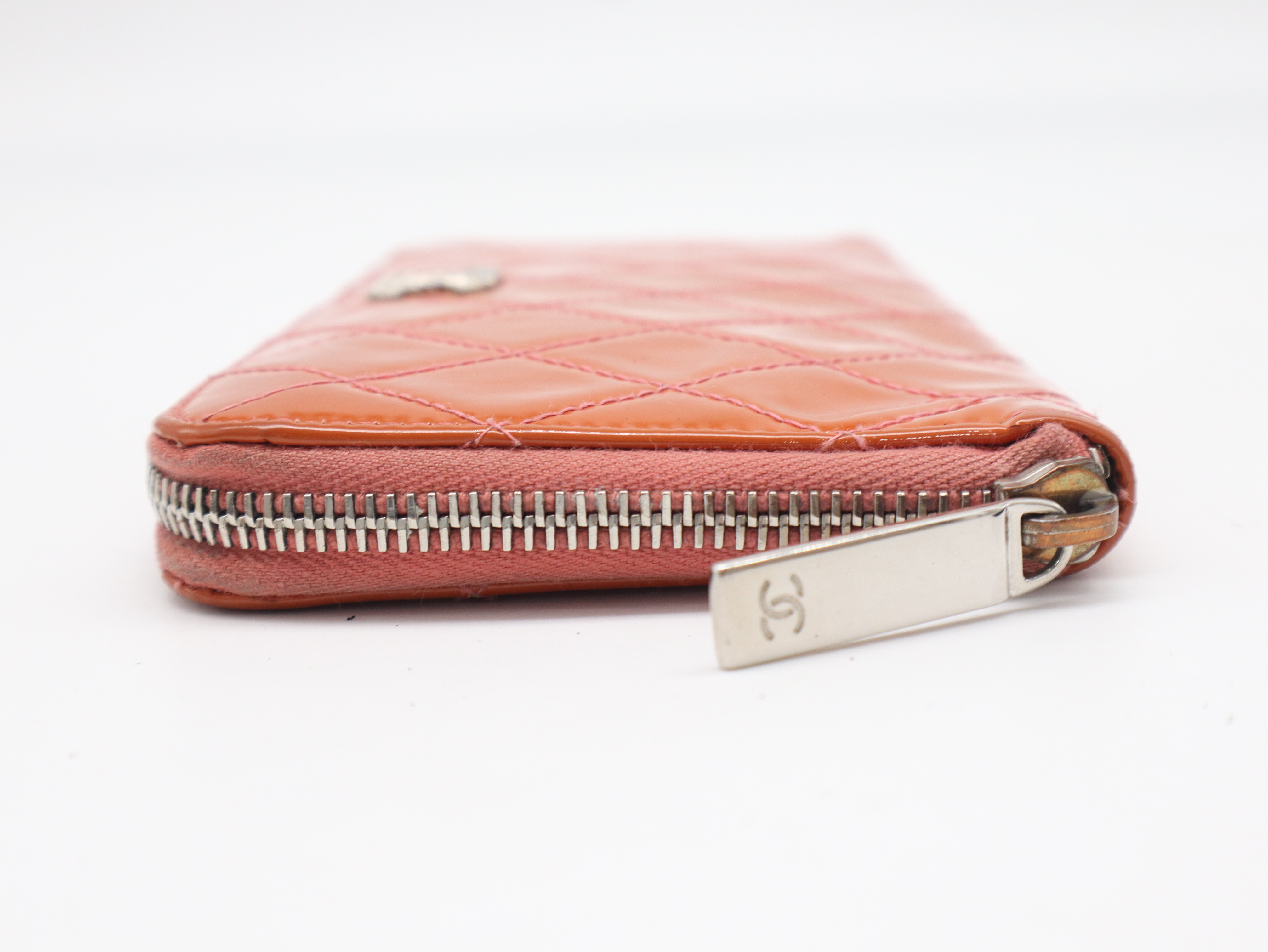 Coco Mark Brilliant Matelassé Wallet, Silver Hardware, Orange, with Dust Bag — view 6
