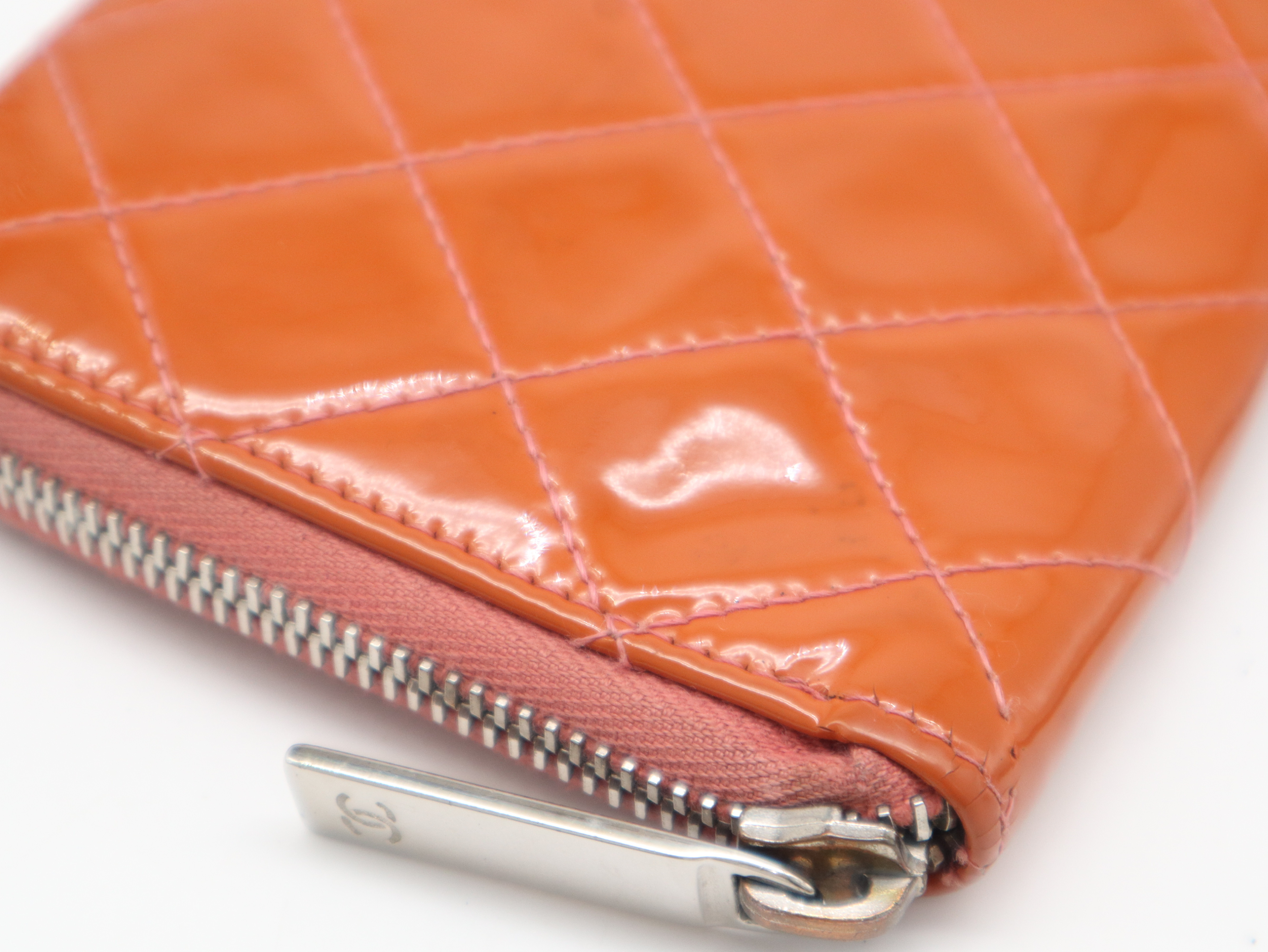 Coco Mark Brilliant Matelassé Wallet, Silver Hardware, Orange, with Dust Bag — view 7