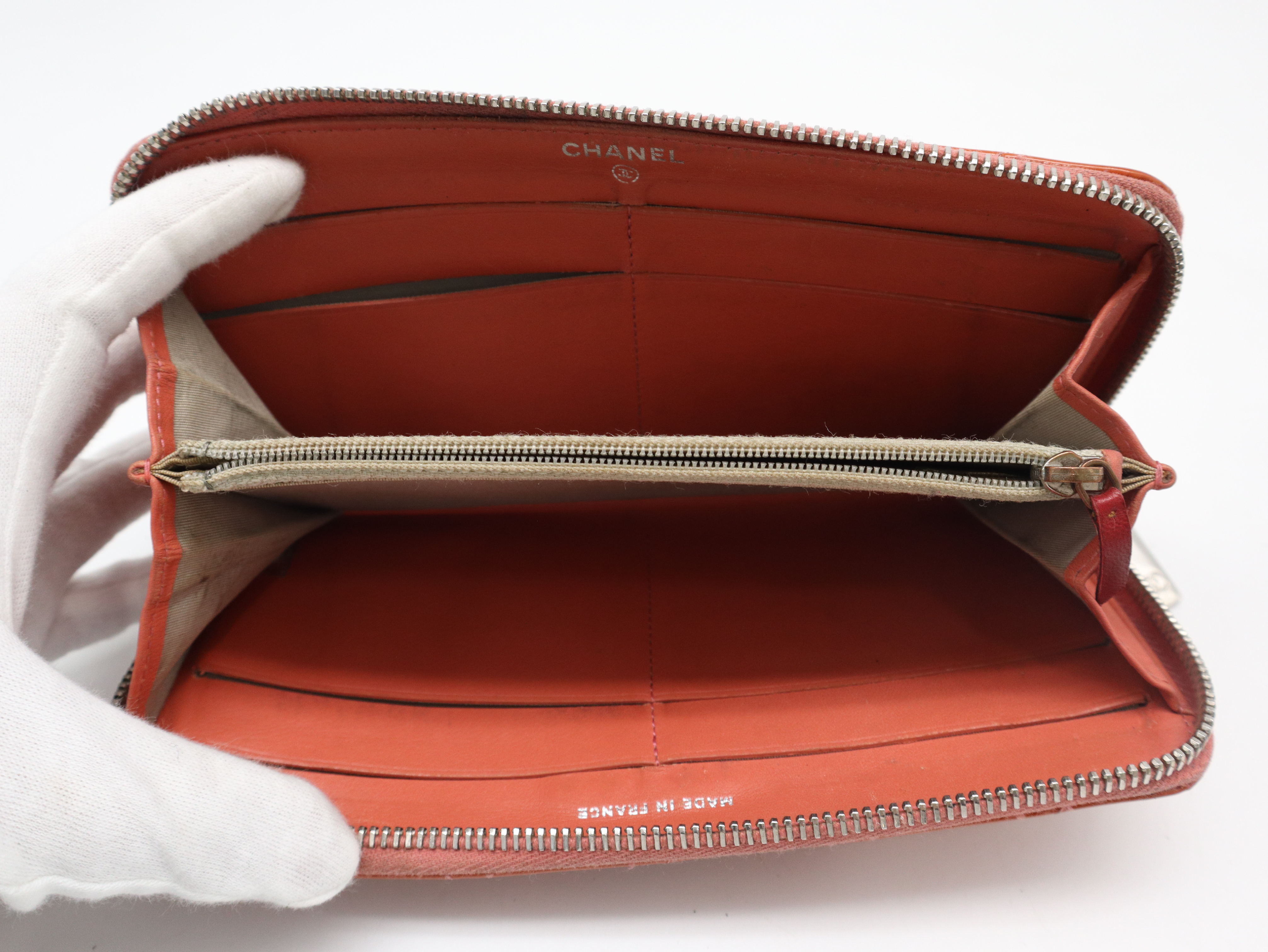 Coco Mark Brilliant Matelassé Wallet, Silver Hardware, Orange, with Dust Bag — view 8