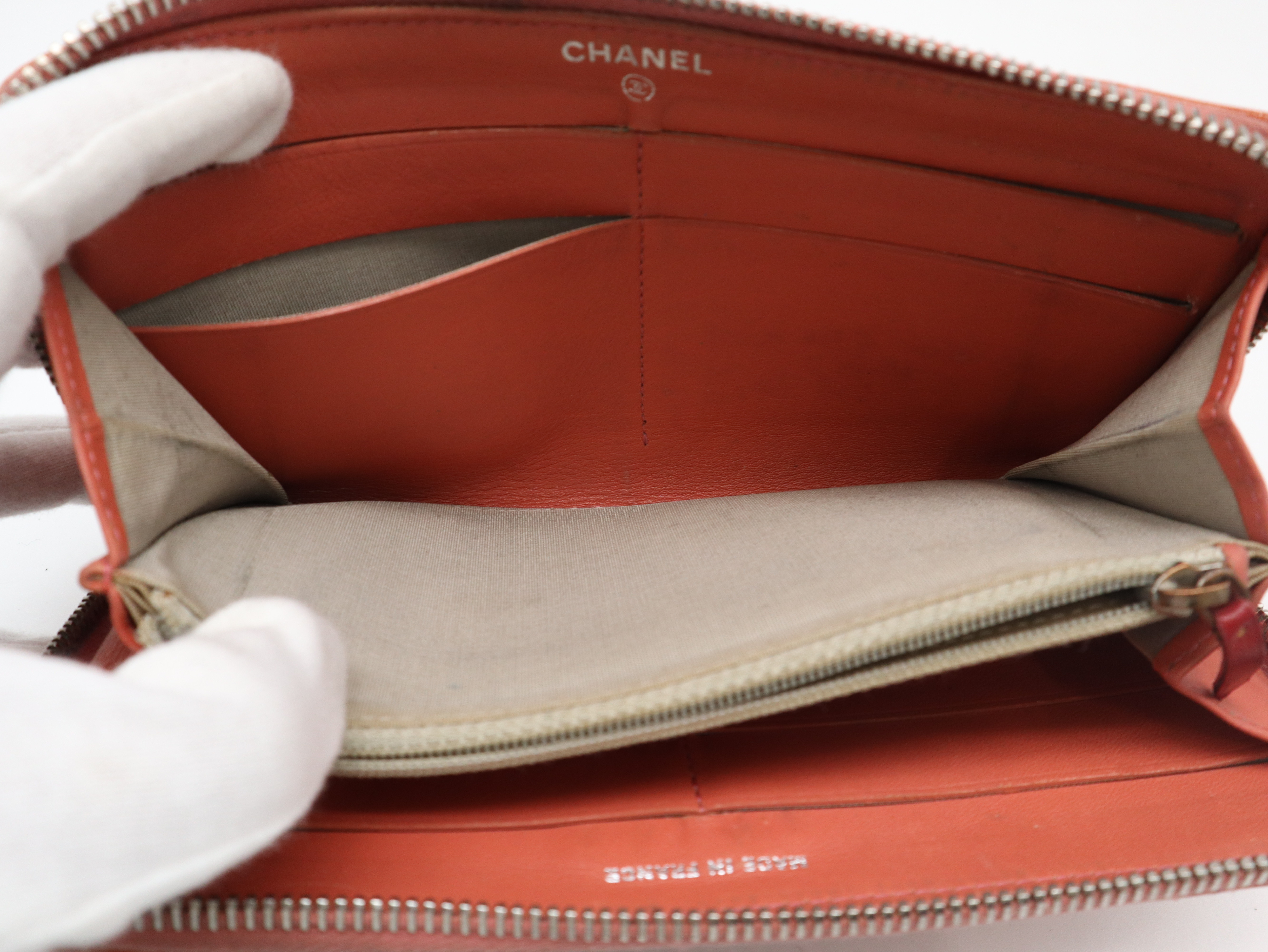 Coco Mark Brilliant Matelassé Wallet, Silver Hardware, Orange, with Dust Bag — view 9