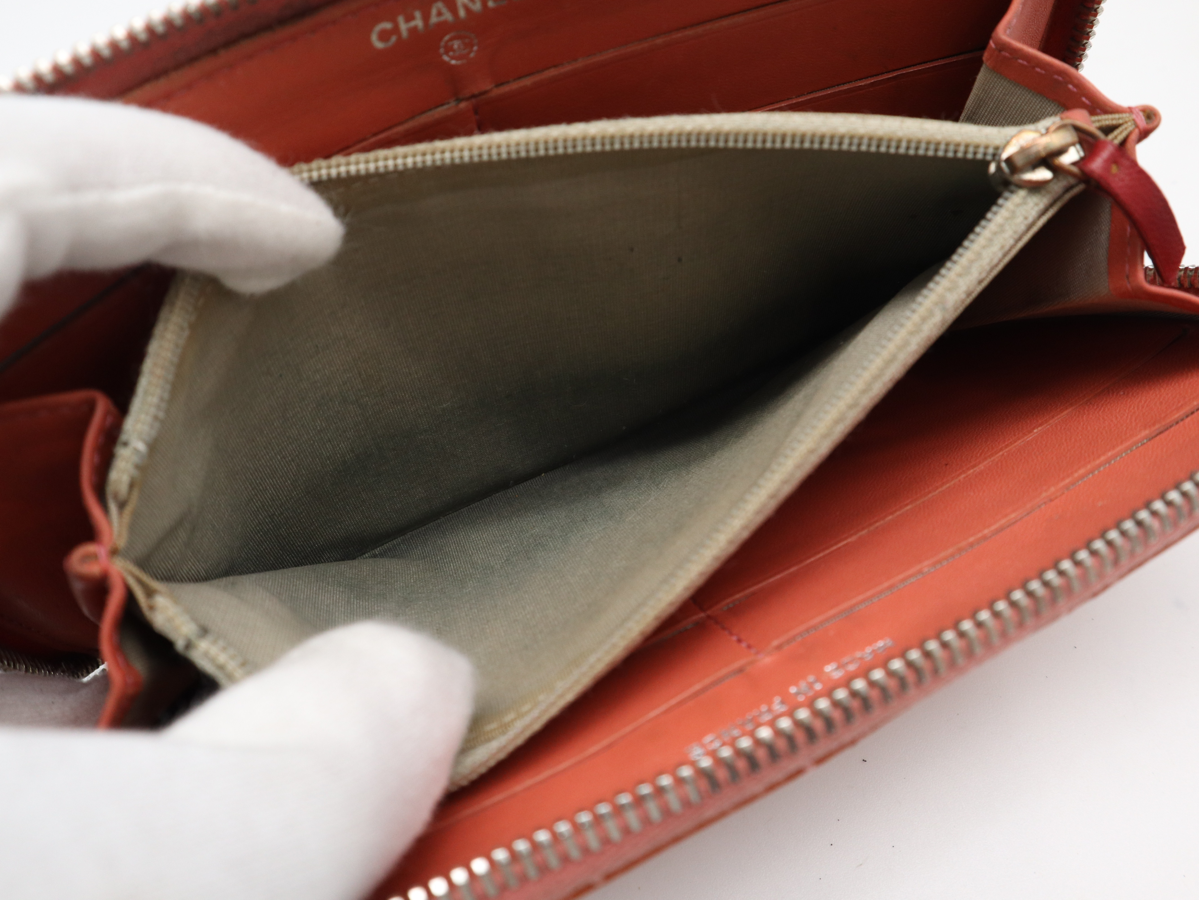 Coco Mark Brilliant Matelassé Wallet, Silver Hardware, Orange, with Dust Bag — view 10