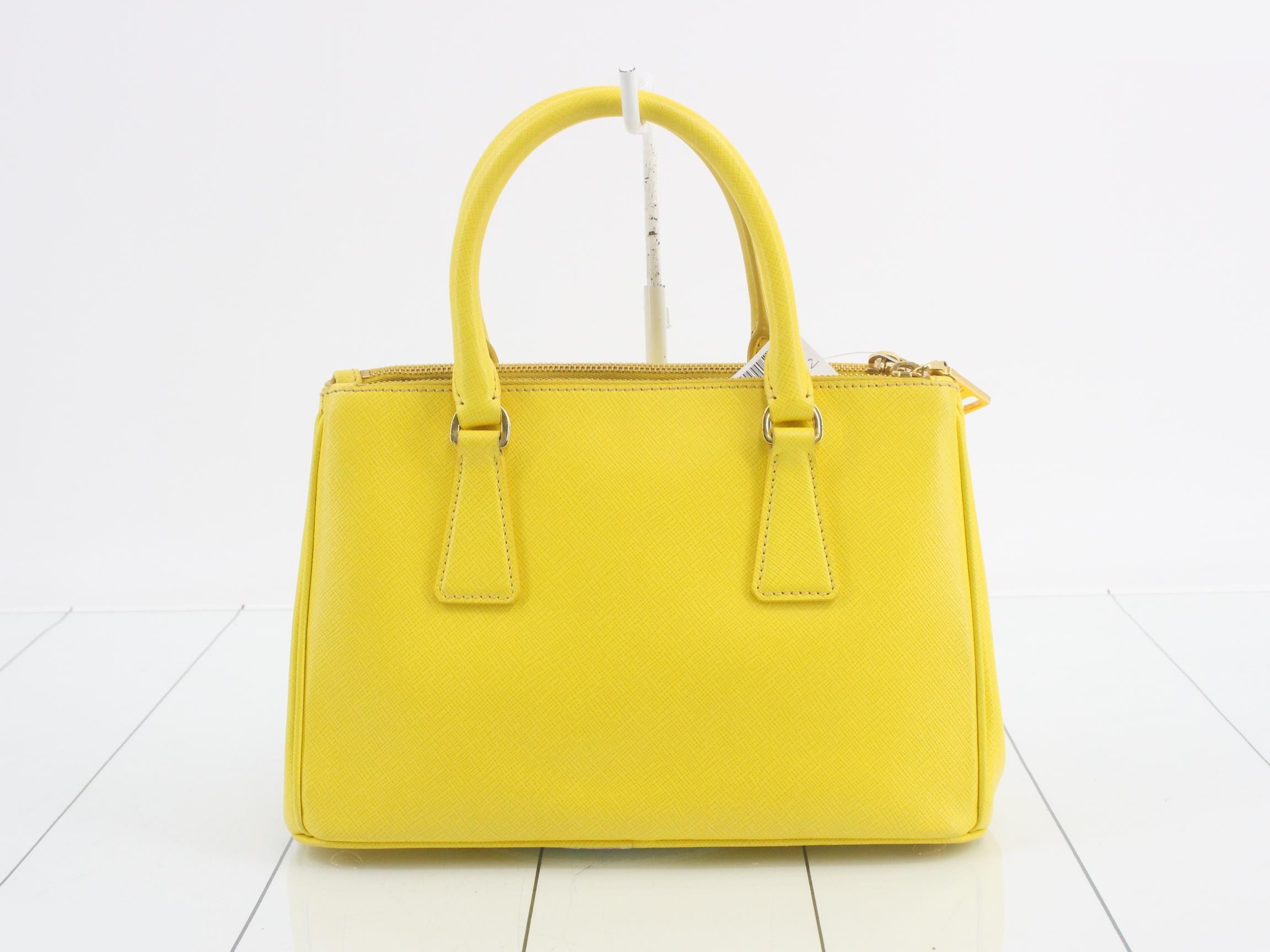 Saffiano Triangle Plate 2-Way Handbag, Yellow — view 2