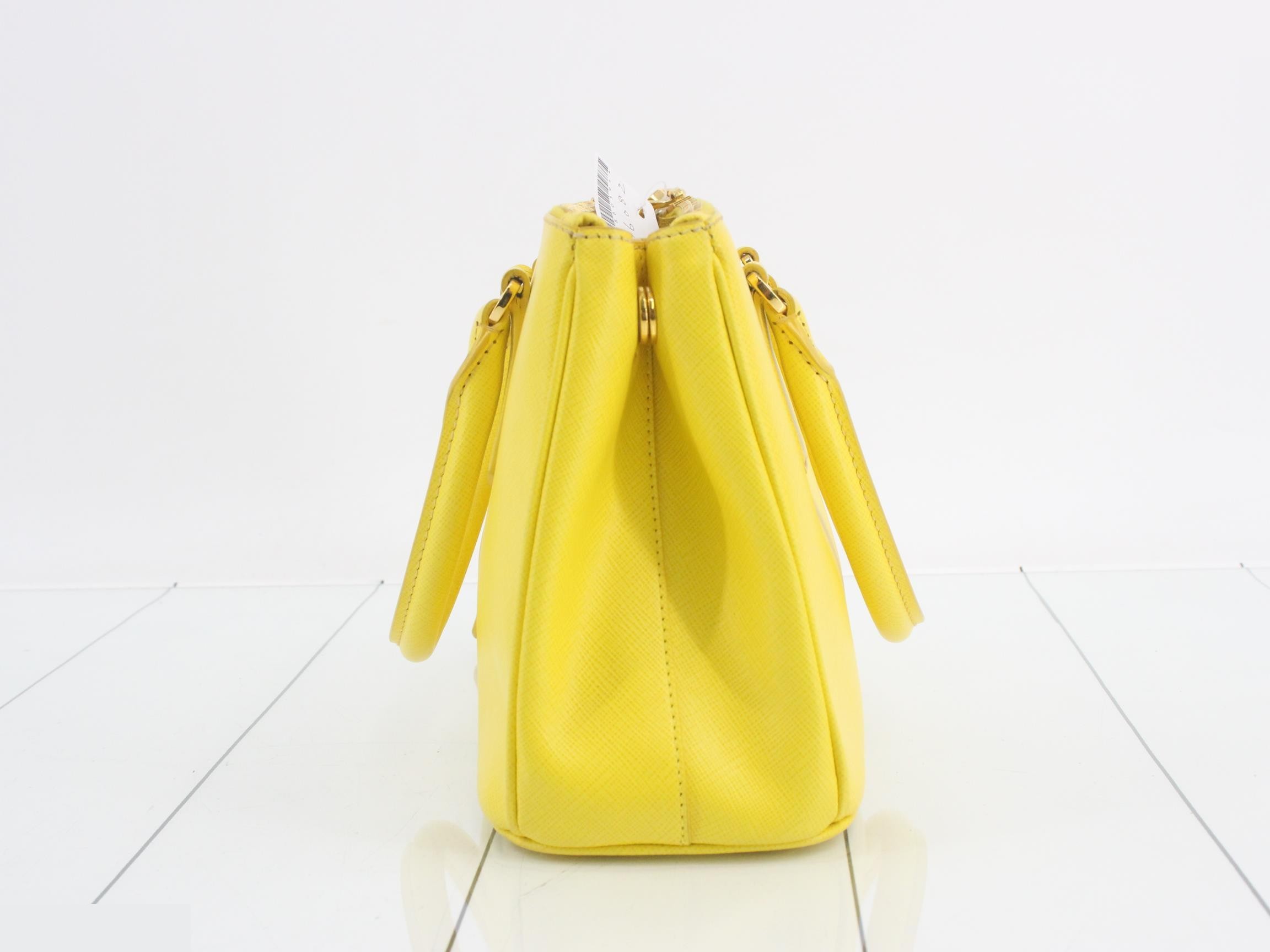 Saffiano Triangle Plate 2-Way Handbag, Yellow — view 3