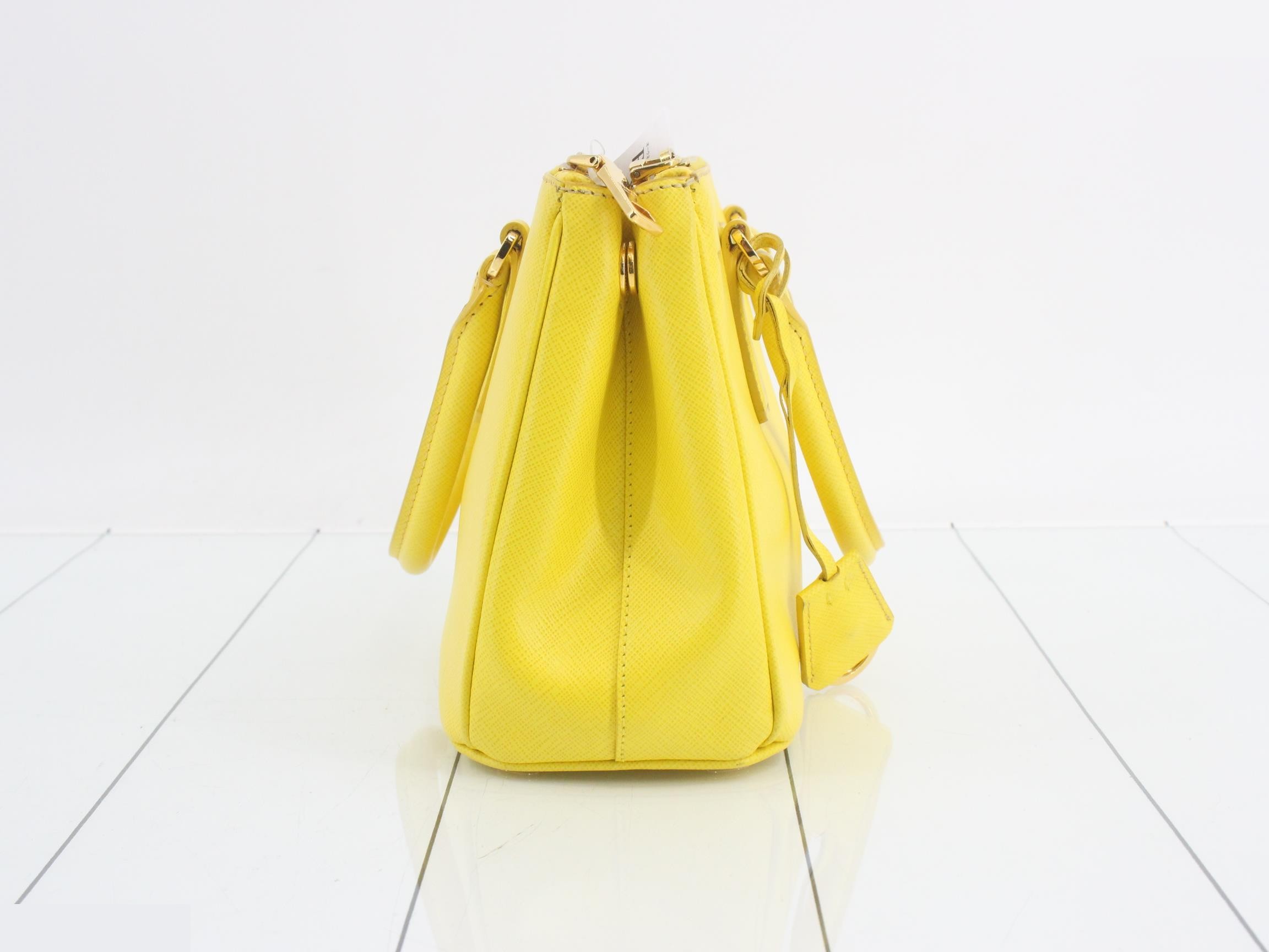 Saffiano Triangle Plate 2-Way Handbag, Yellow — view 4
