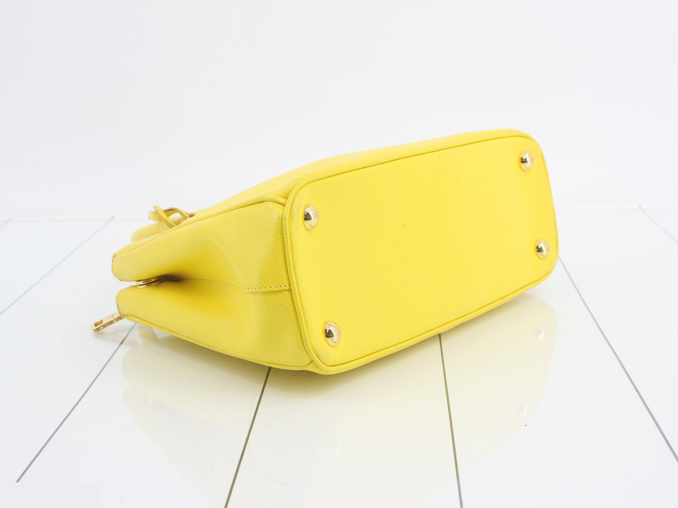 Saffiano Triangle Plate 2-Way Handbag, Yellow — view 5