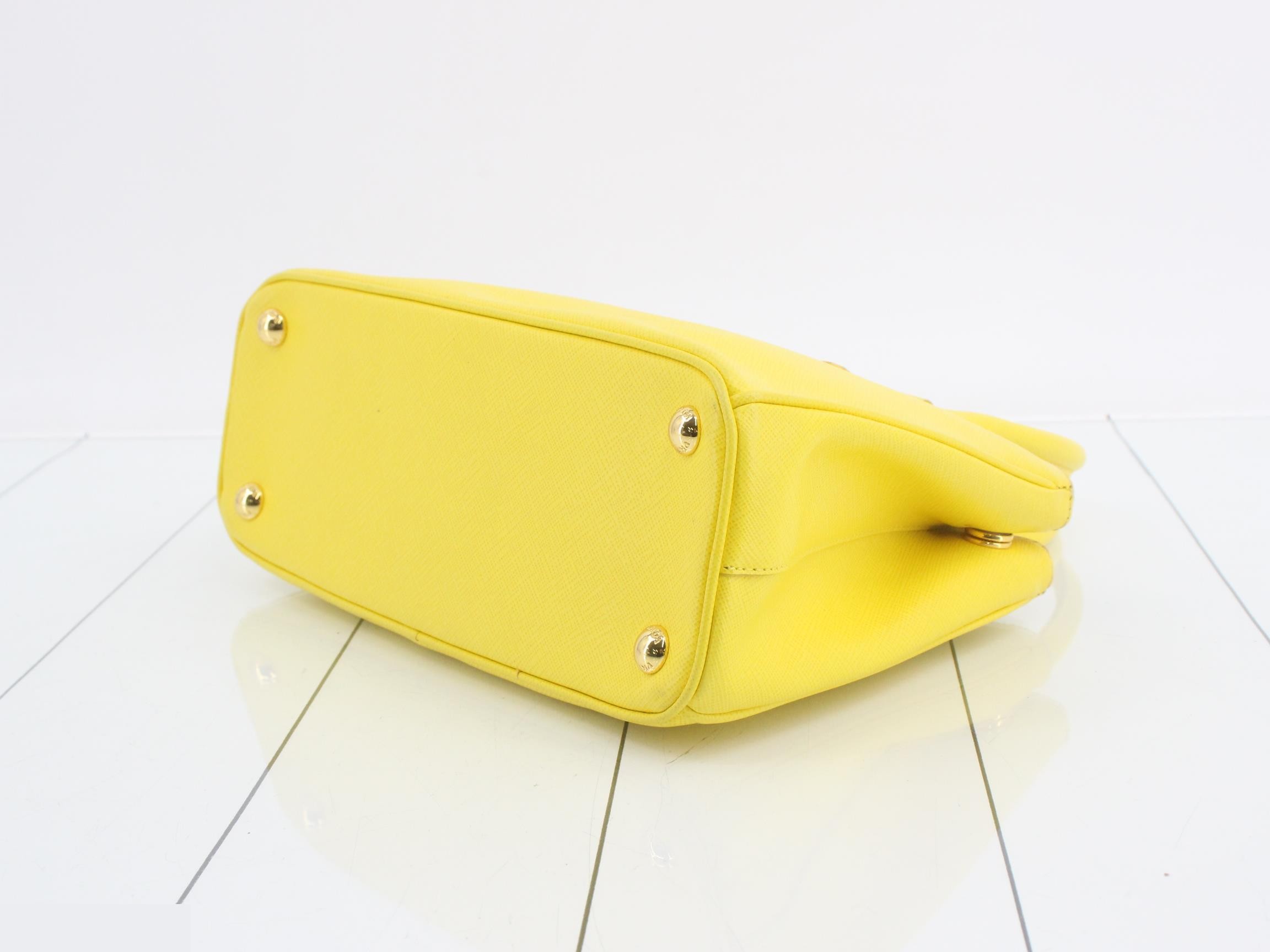 Saffiano Triangle Plate 2-Way Handbag, Yellow — view 6