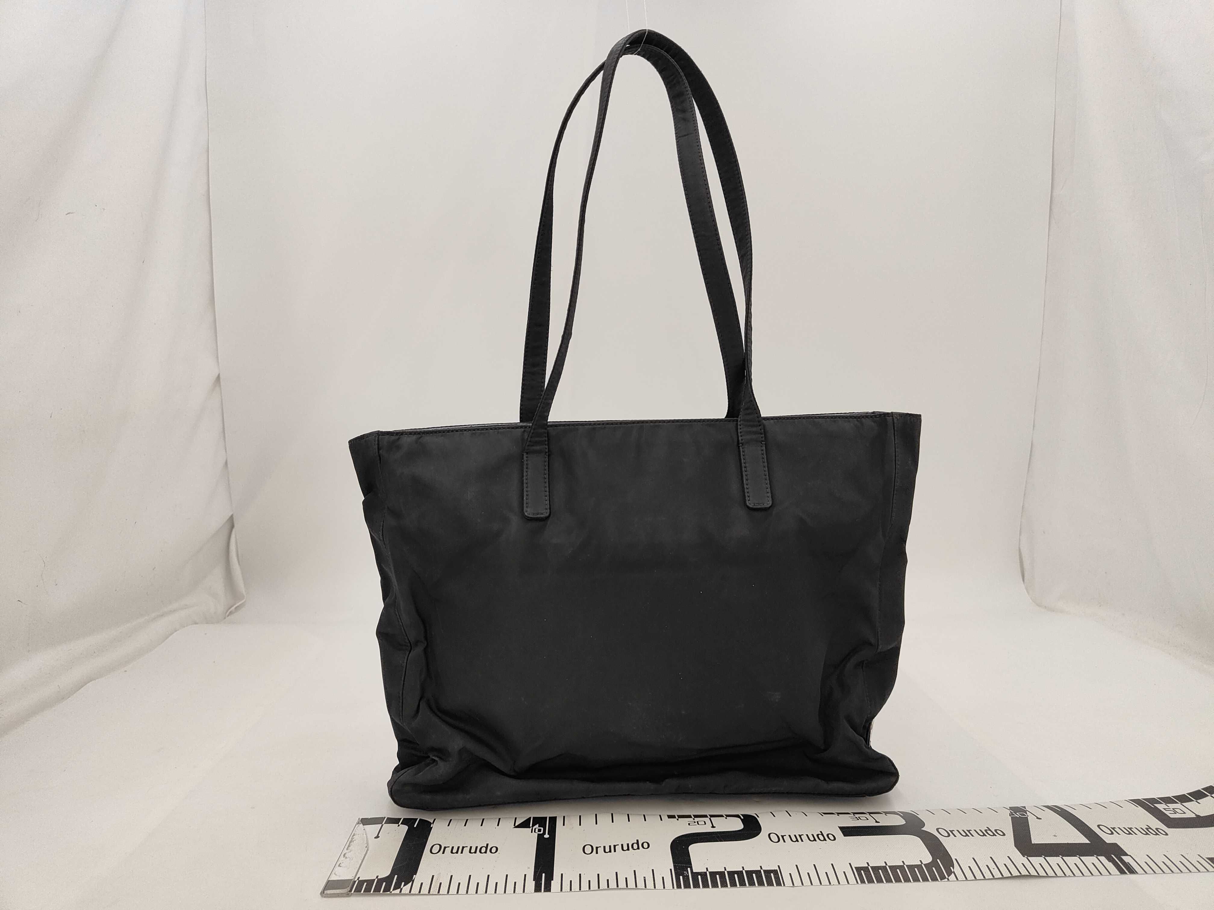 Nylon Shoulder Tote Bag with Triangle Plate Logo, Black Tote Bag — view 2