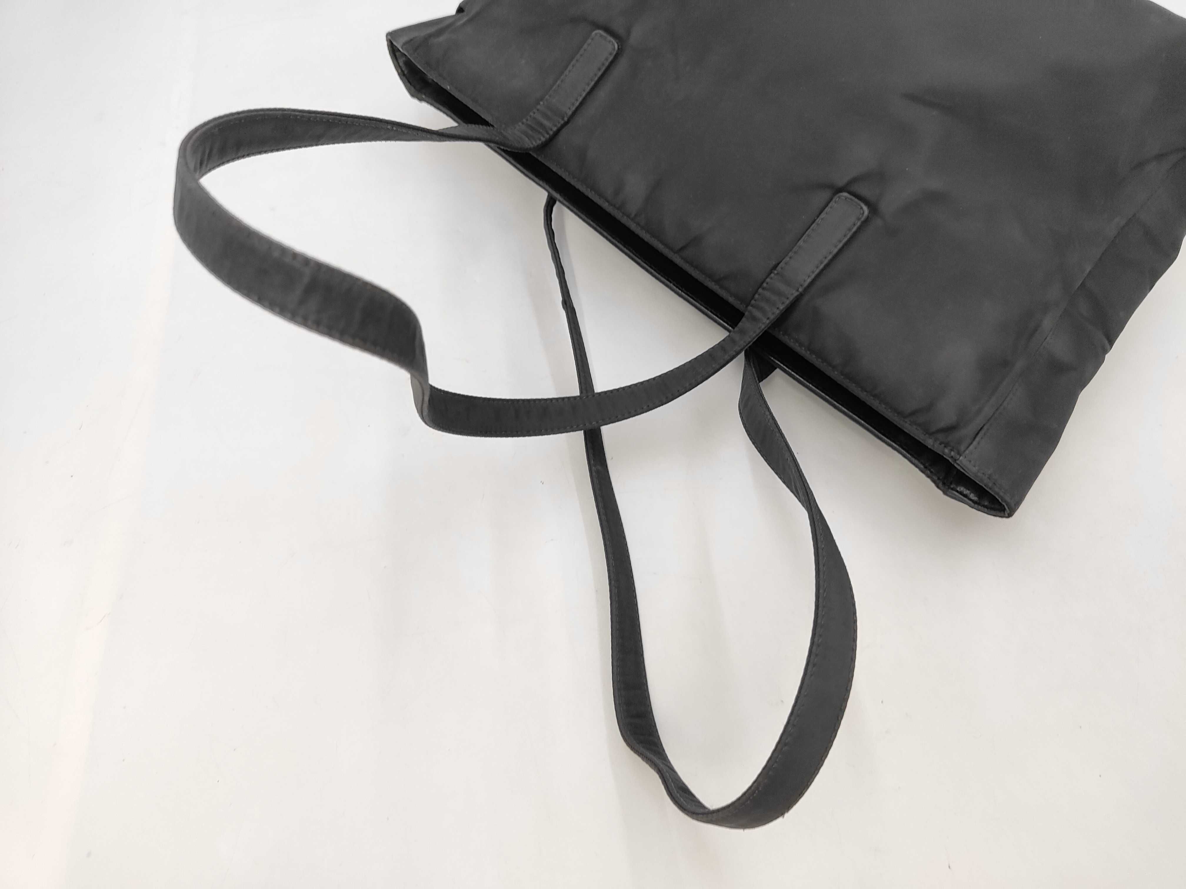 Nylon Shoulder Tote Bag with Triangle Plate Logo, Black Tote Bag — view 3