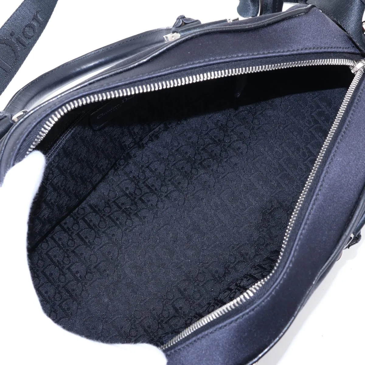 Hardcore Canvas x Leather Shoulder Bag, Navy — view 8