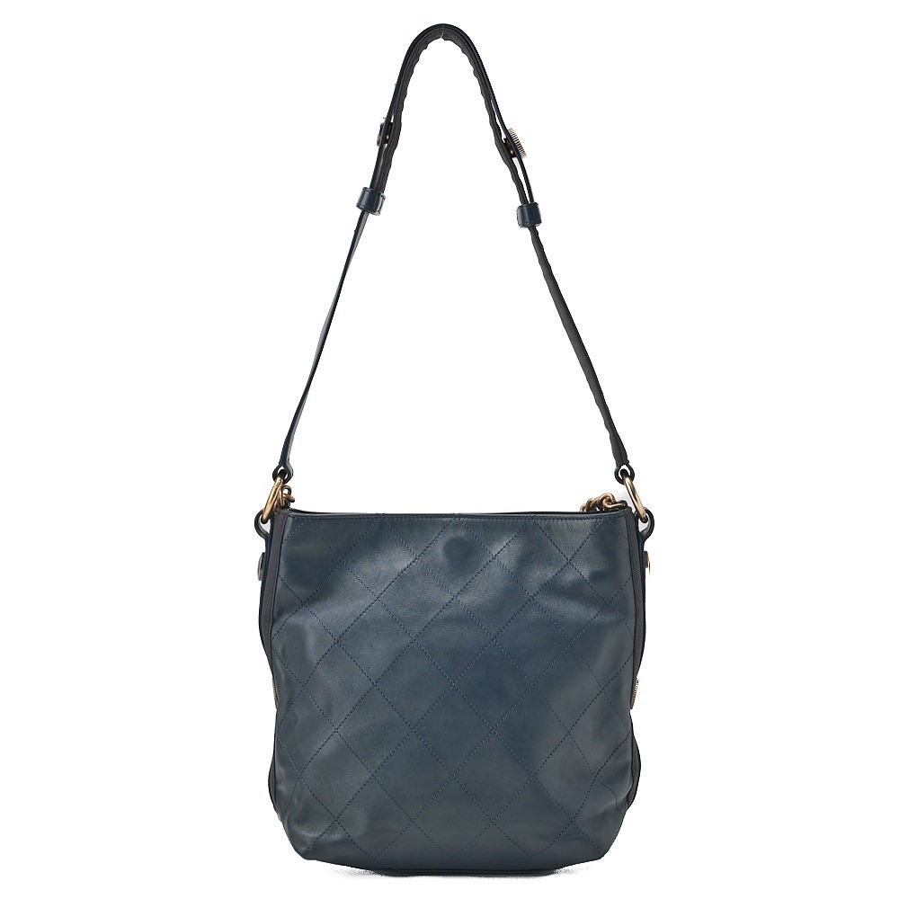 Leather Skin Matelassé 2-Way Shoulder Bag, Navy — view 2