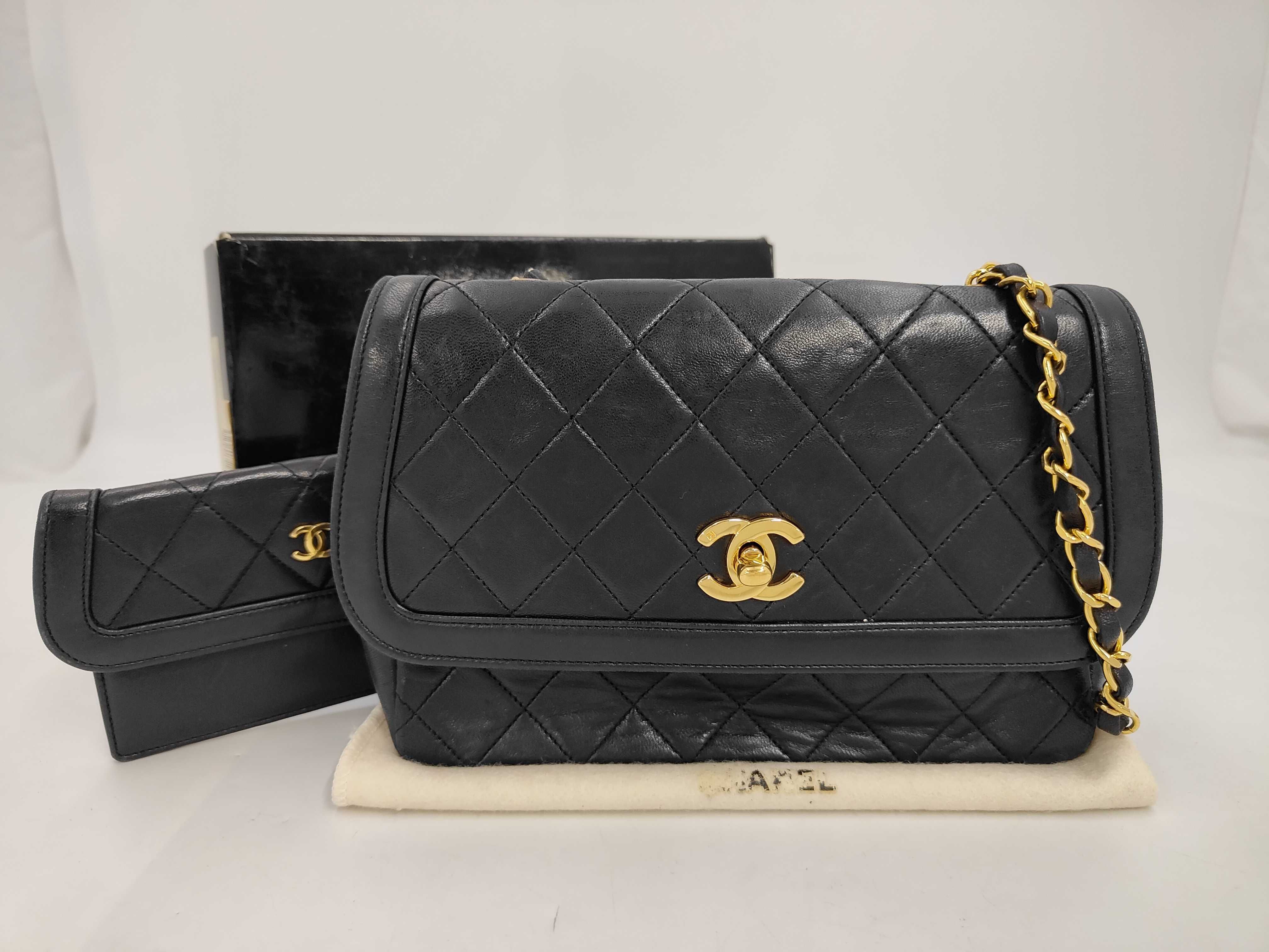 Lambskin Chain Shoulder Bag, Black, with Pouch, Item No. 1