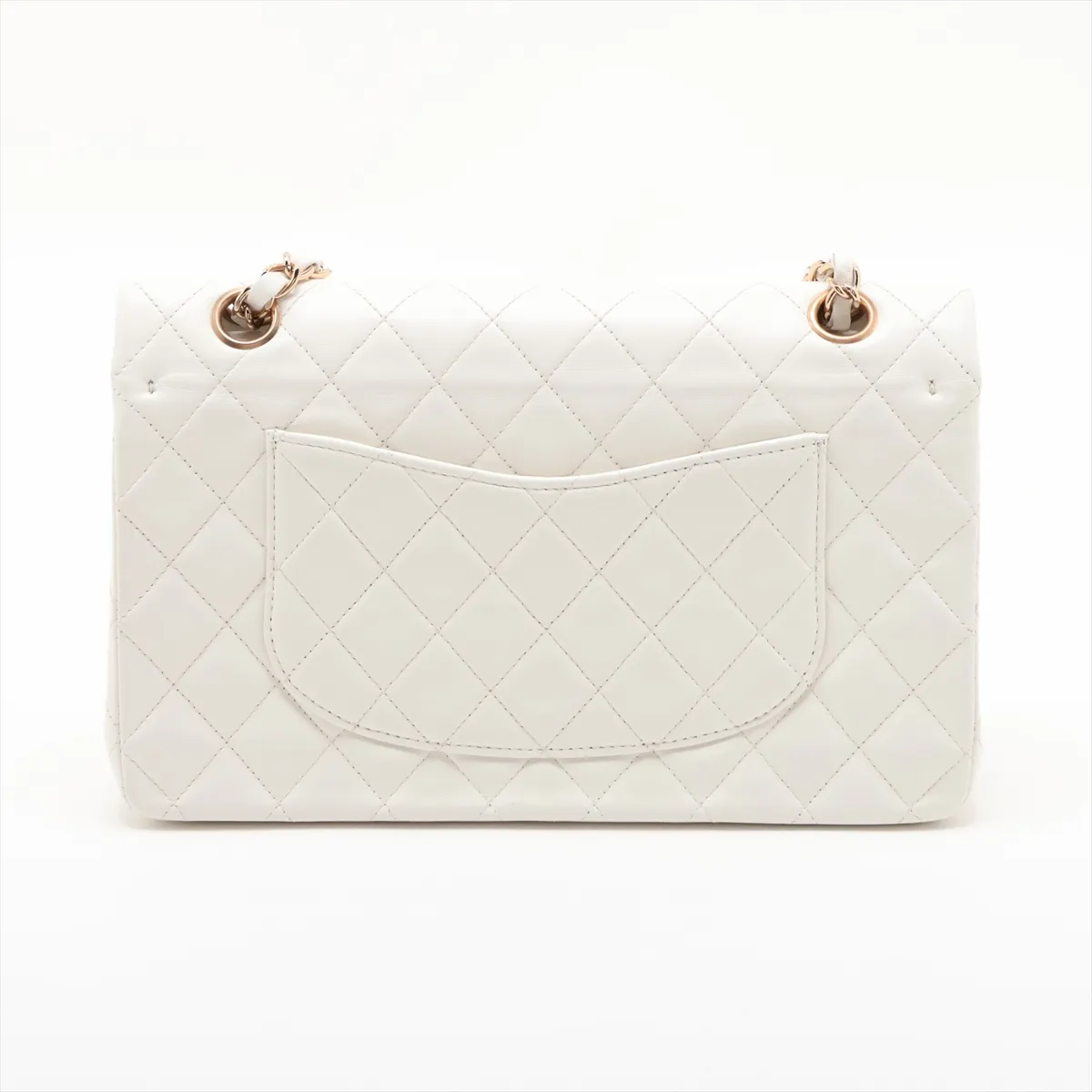 Matelassé 25 Lambskin Double Flap Double Chain Bag, White with Gold Hardware, 6292354, Series 6, A01112 — view 2