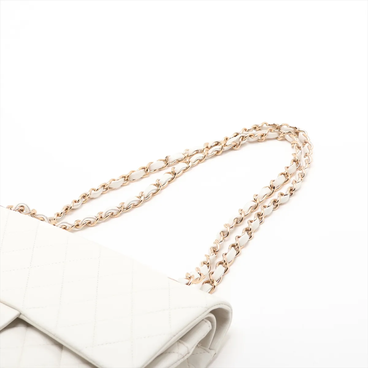Matelassé 25 Lambskin Double Flap Double Chain Bag, White with Gold Hardware, 6292354, Series 6, A01112 — view 5