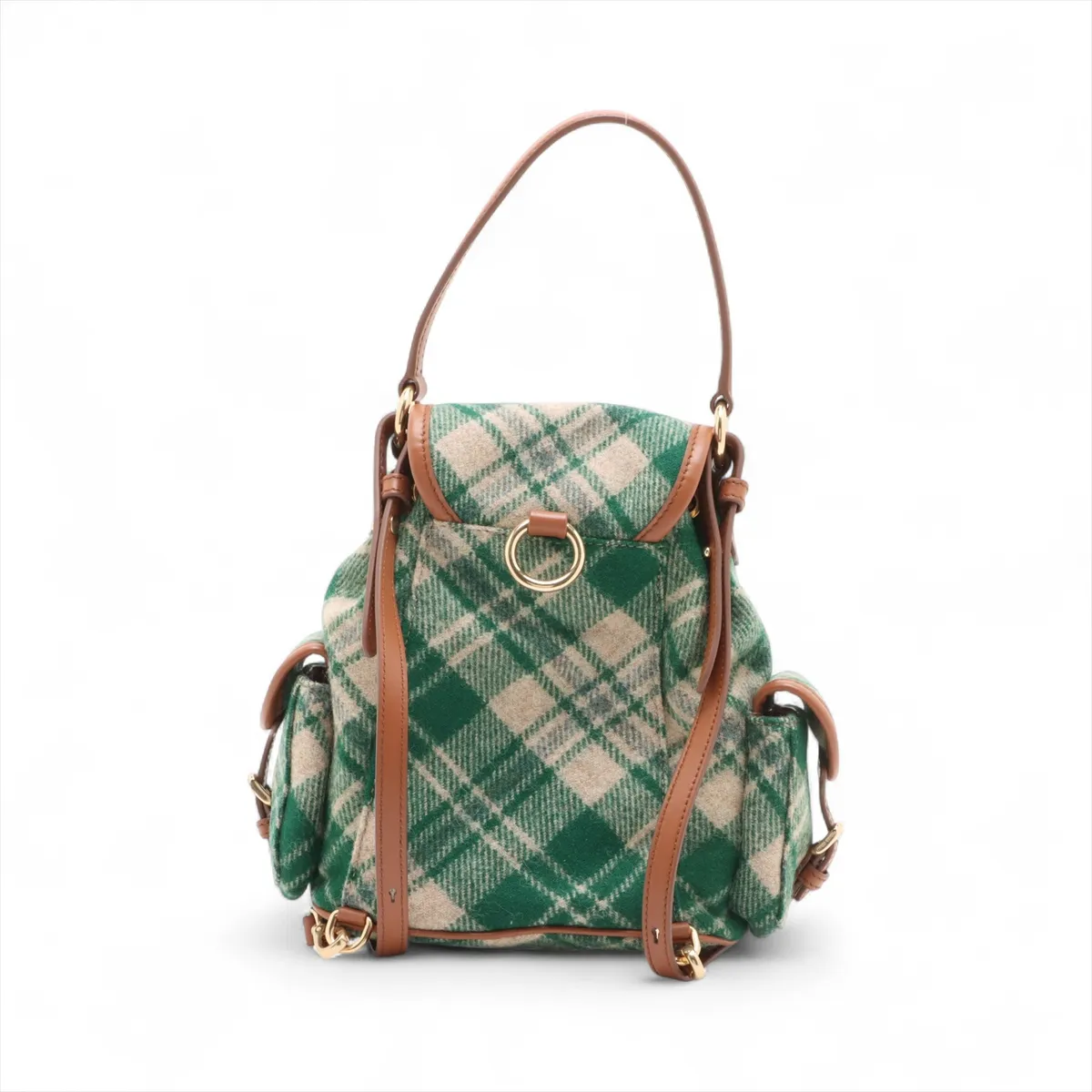 wool x leather backpack/rucksack green x brown — view 2