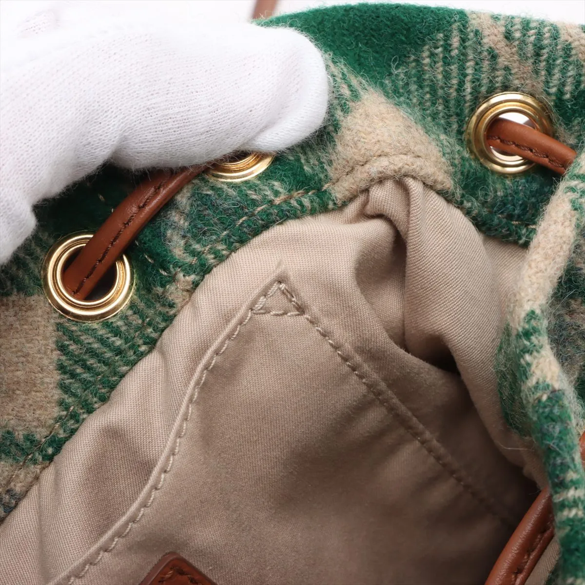 wool x leather backpack/rucksack green x brown — view 13