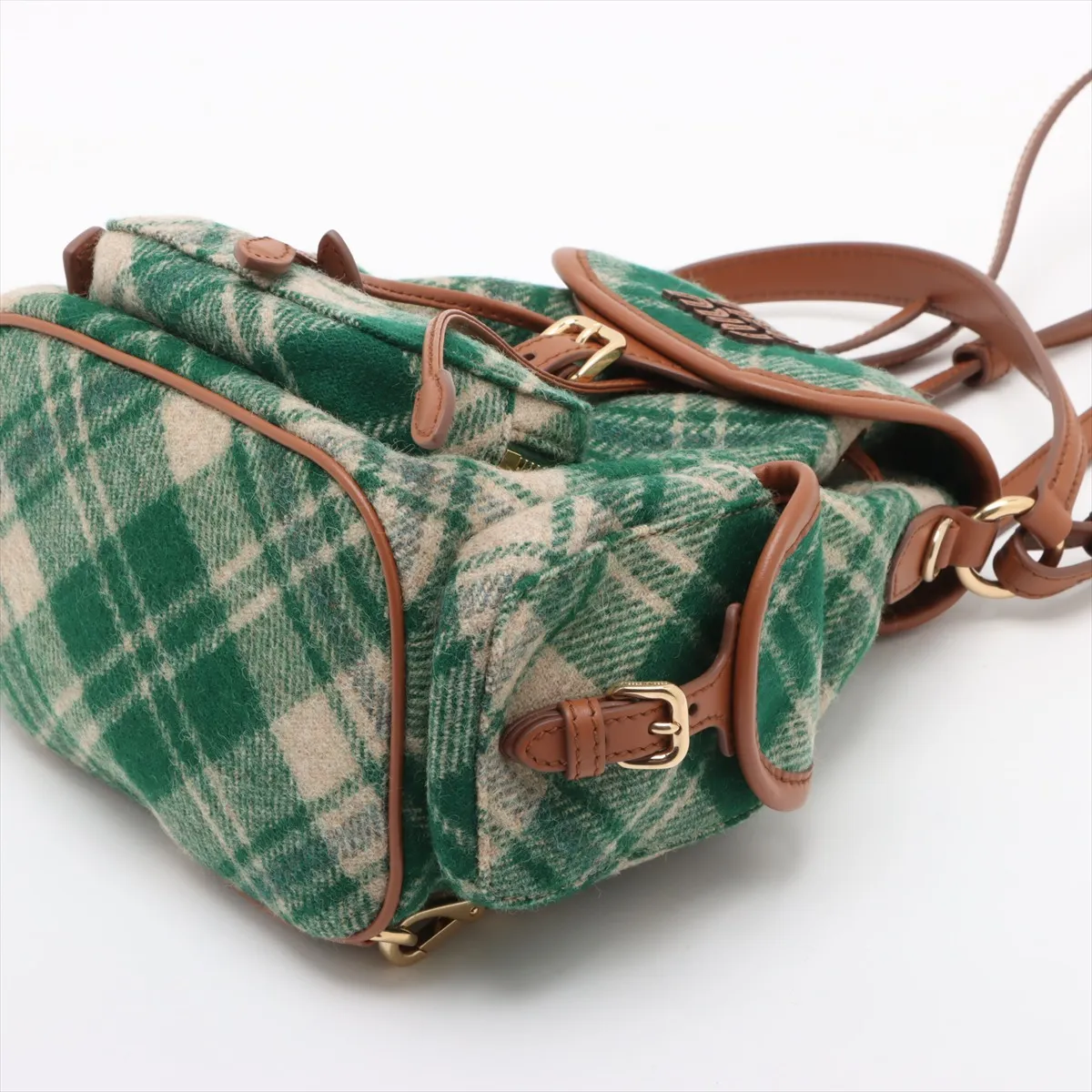 wool x leather backpack/rucksack green x brown — view 3