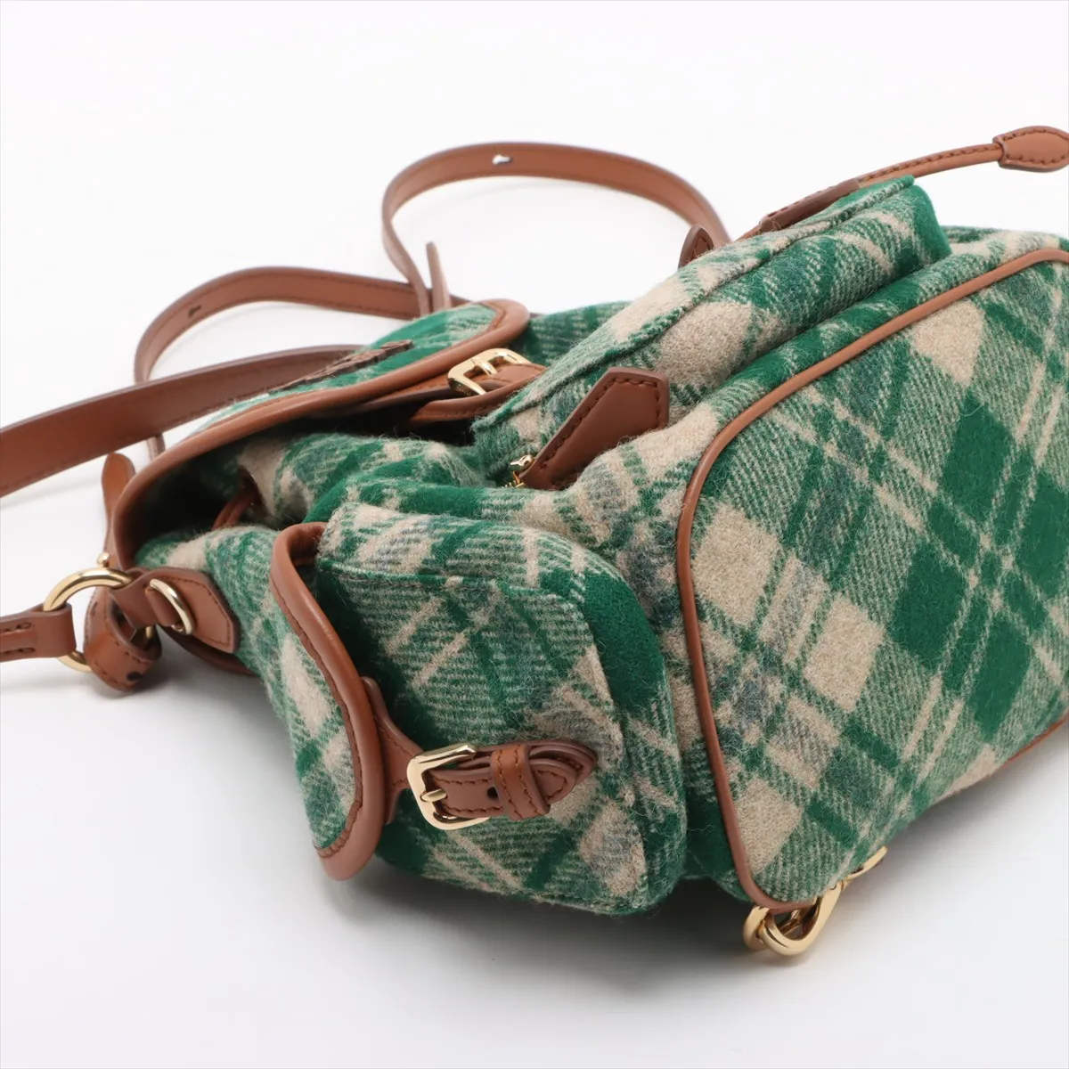 wool x leather backpack/rucksack green x brown — view 4