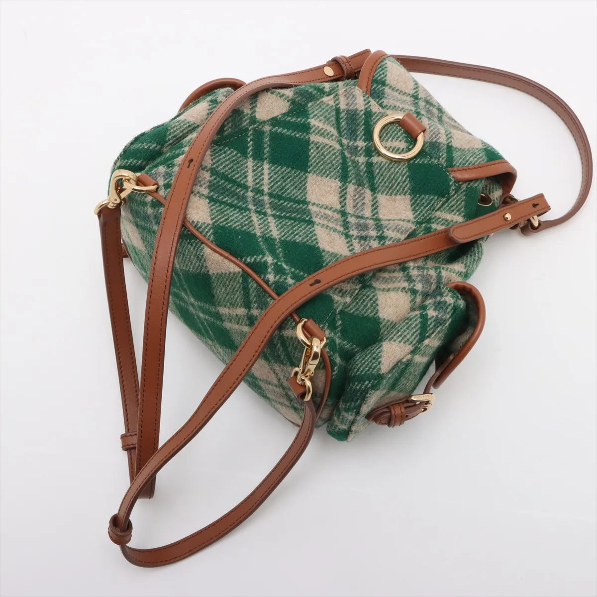 wool x leather backpack/rucksack green x brown — view 5