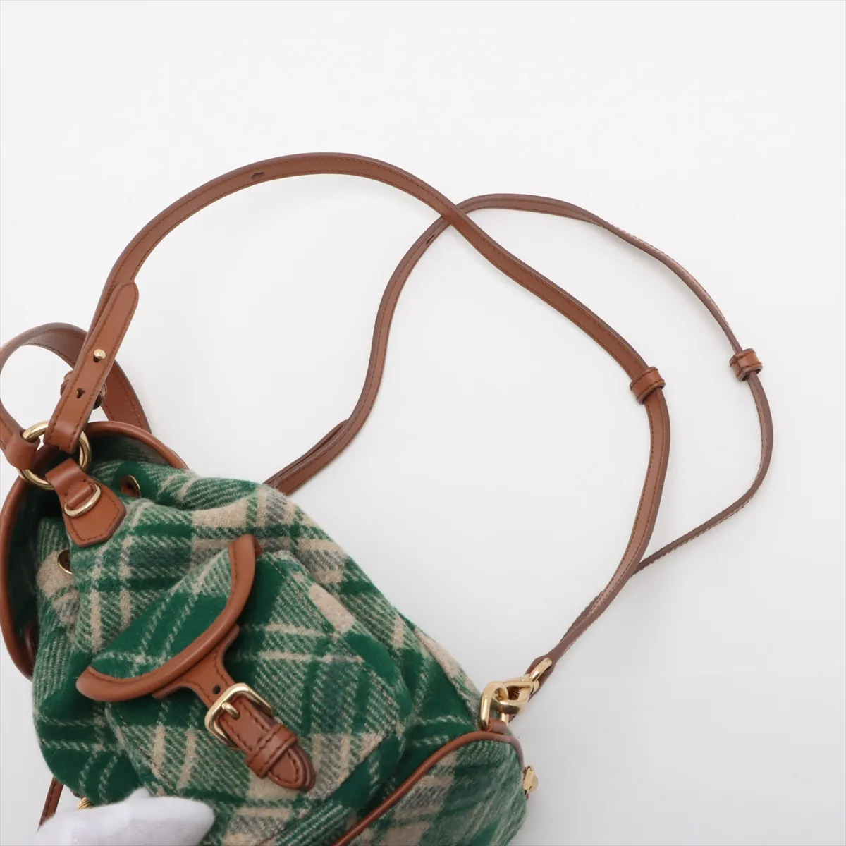 wool x leather backpack/rucksack green x brown — view 6