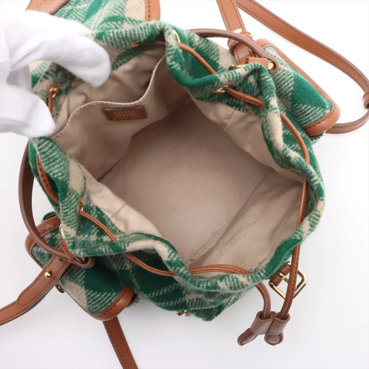 wool x leather backpack/rucksack green x brown — view 7