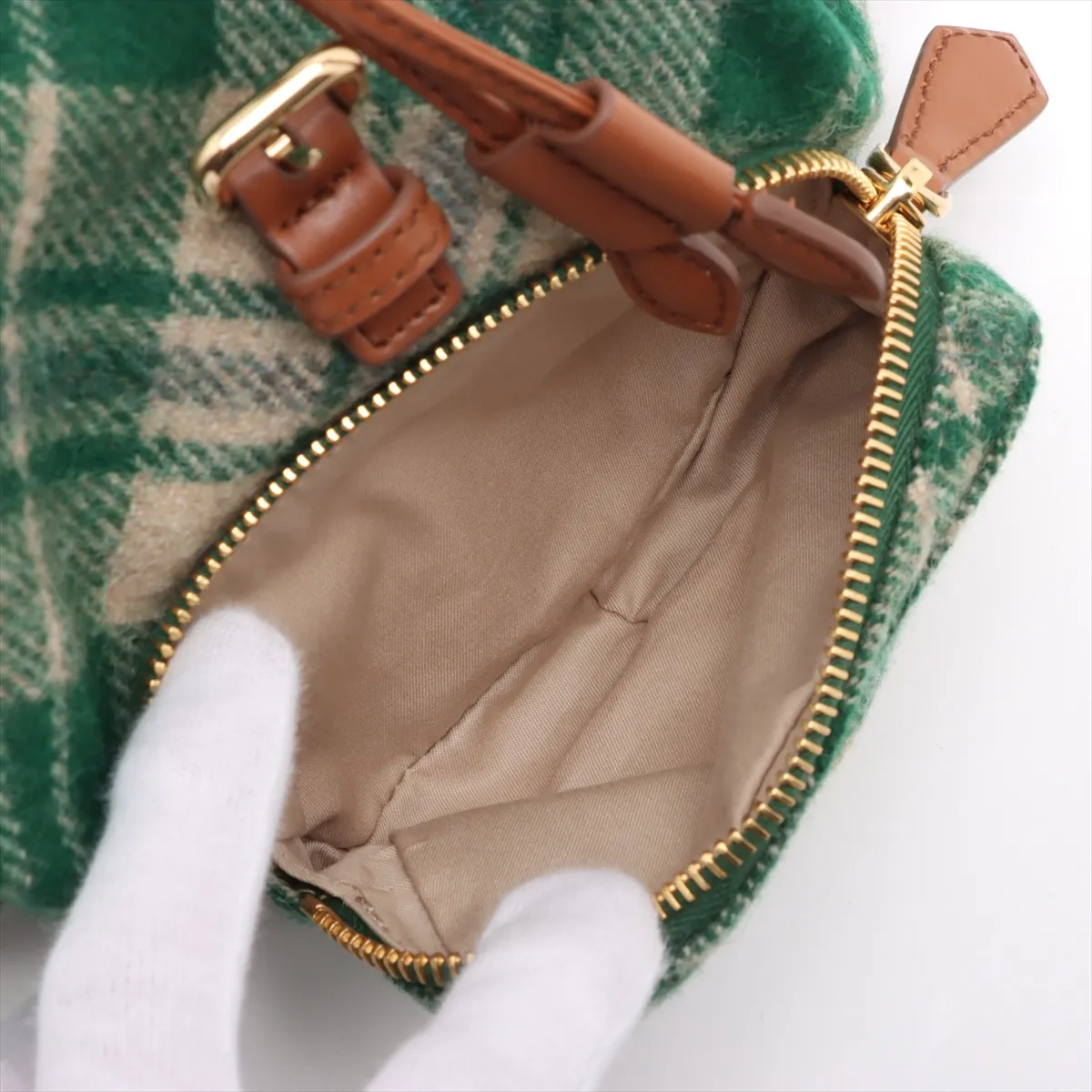 wool x leather backpack/rucksack green x brown — view 9