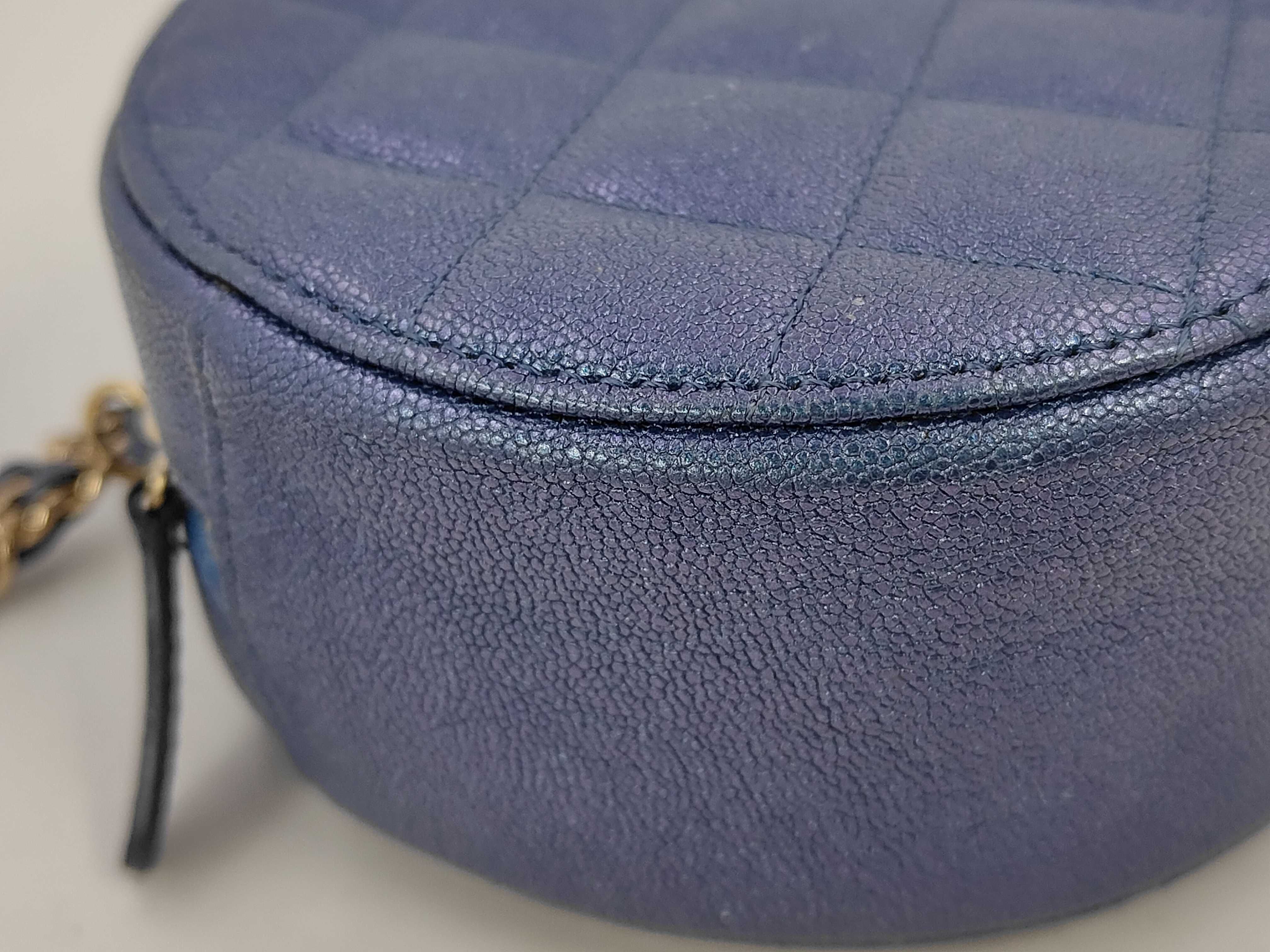 Round Coin Purse, Electric Blue, Grained Calf Leather, Shoulder Bag — view 6