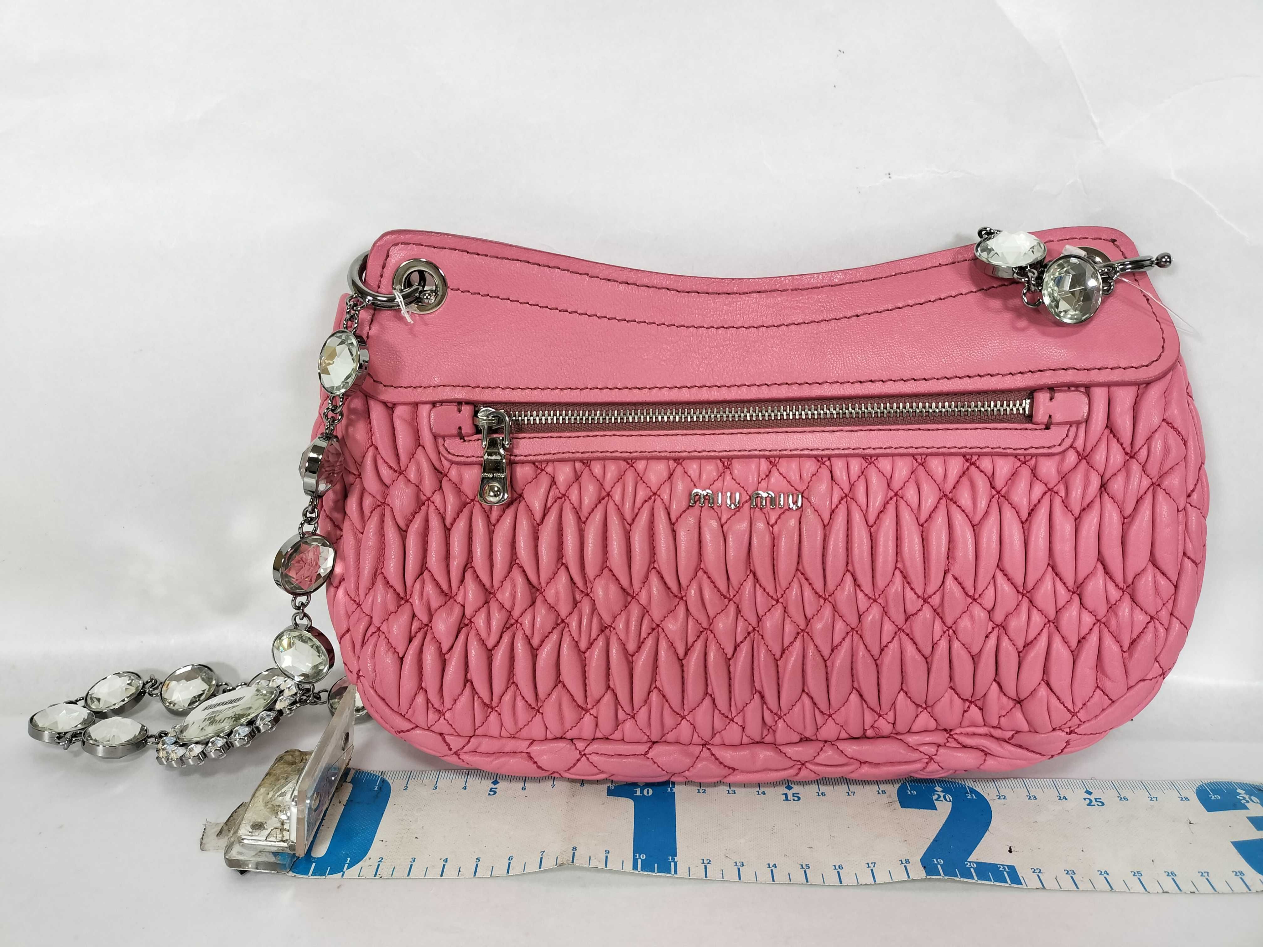 Nappa Crystal Leather Pink Silver Matelassé Shoulder Bag — view 2