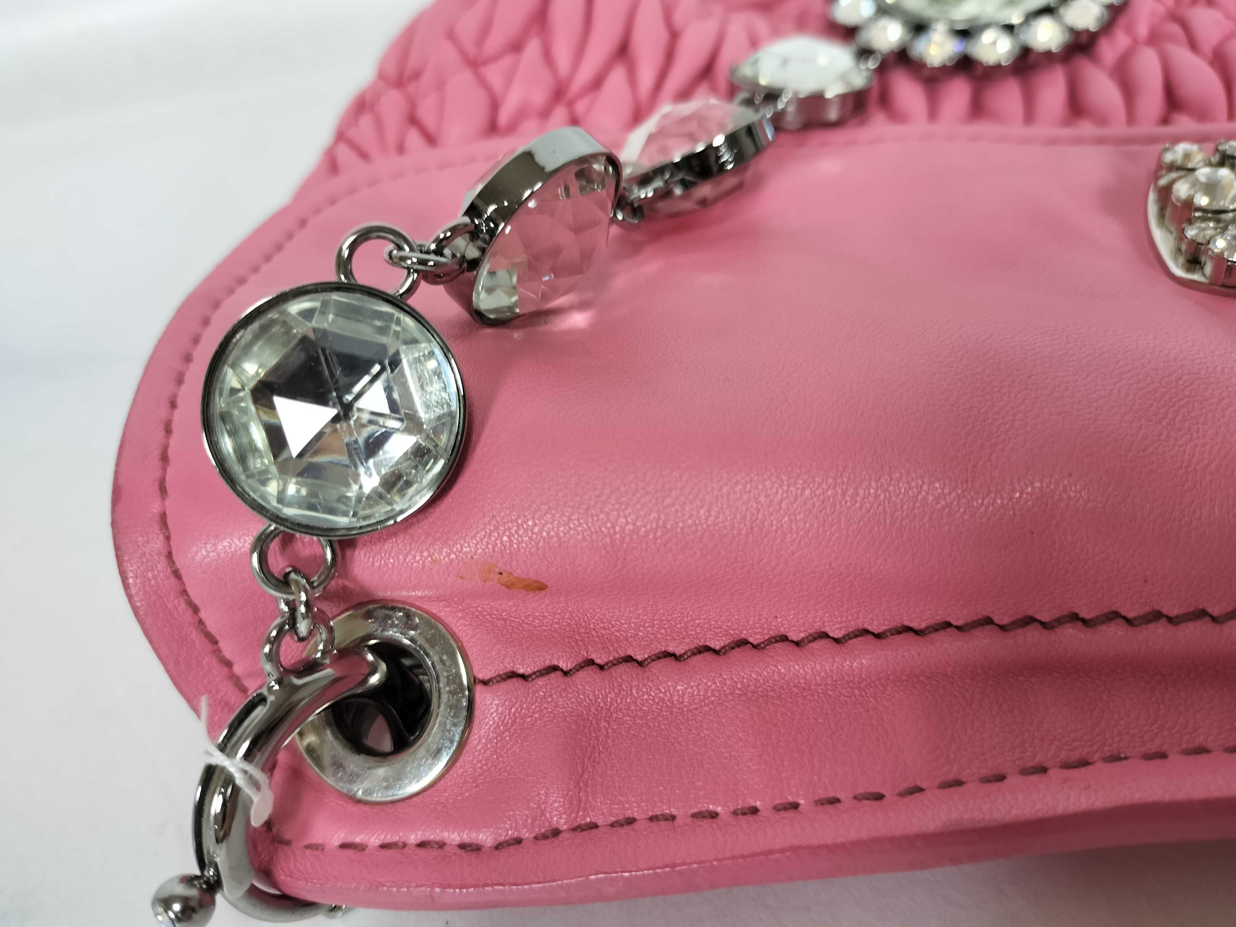 Nappa Crystal Leather Pink Silver Matelassé Shoulder Bag — view 14