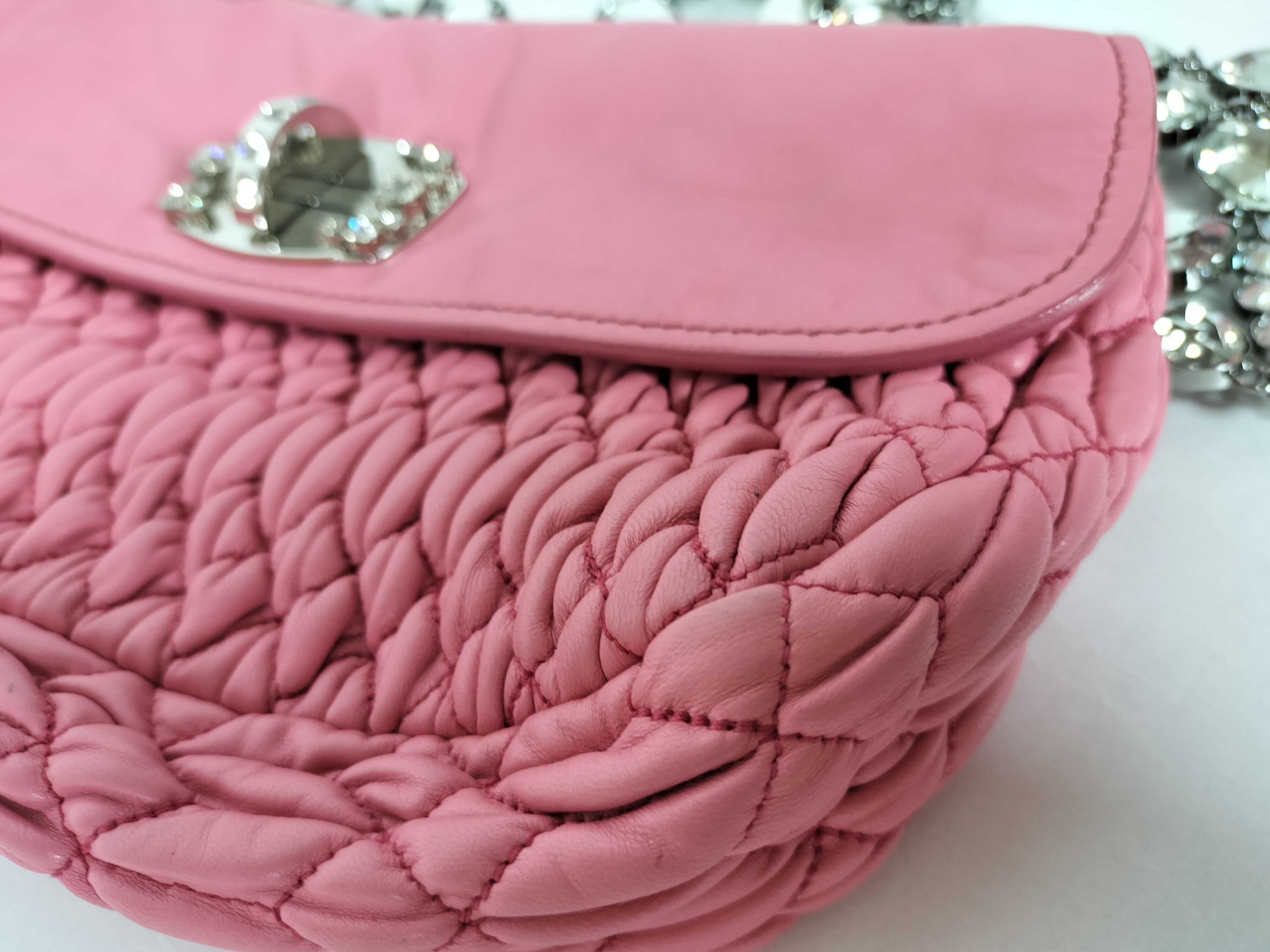 Nappa Crystal Leather Pink Silver Matelassé Shoulder Bag — view 6