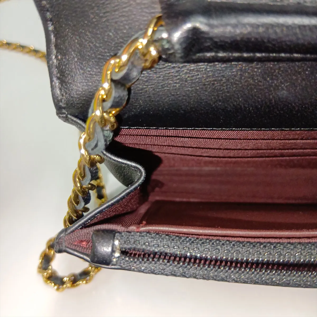Matelassé Lambskin Chain Wallet, Black with Gold Hardware, 25149715 (Serial Number in the 25s) — view 11
