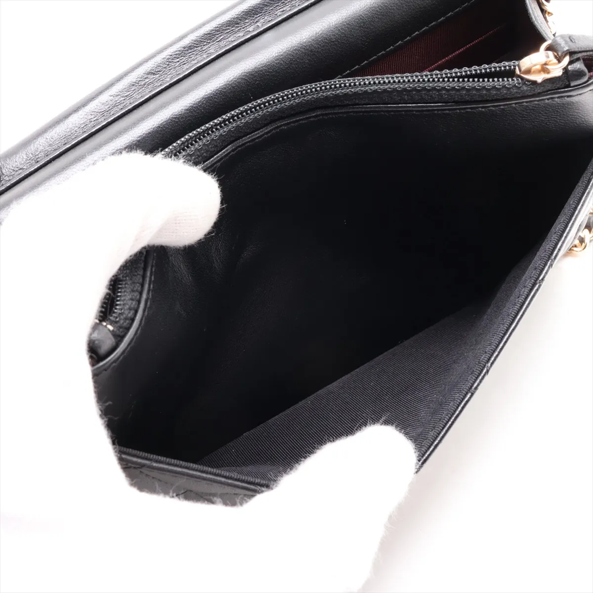 Matelassé Lambskin Chain Wallet, Black with Gold Hardware, 25149715 (Serial Number in the 25s) — view 6