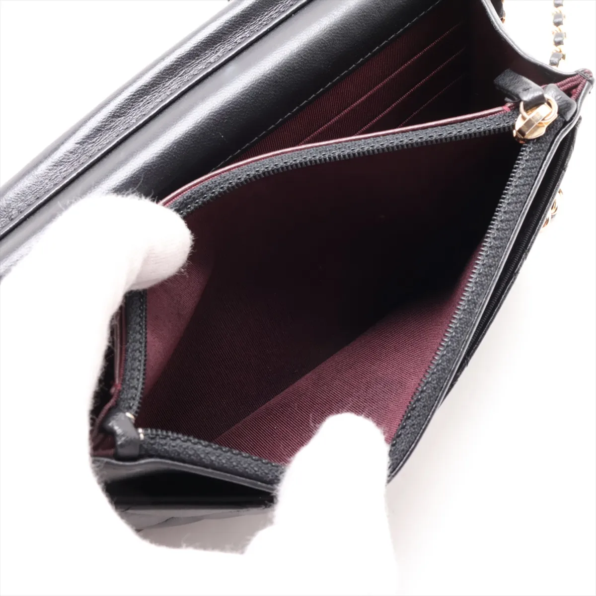 Matelassé Lambskin Chain Wallet, Black with Gold Hardware, 25149715 (Serial Number in the 25s) — view 7