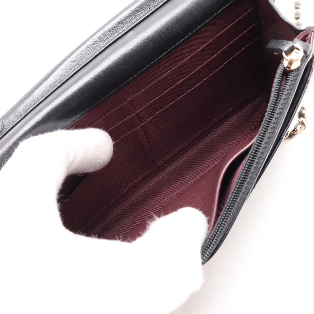 Matelassé Lambskin Chain Wallet, Black with Gold Hardware, 25149715 (Serial Number in the 25s) — view 8