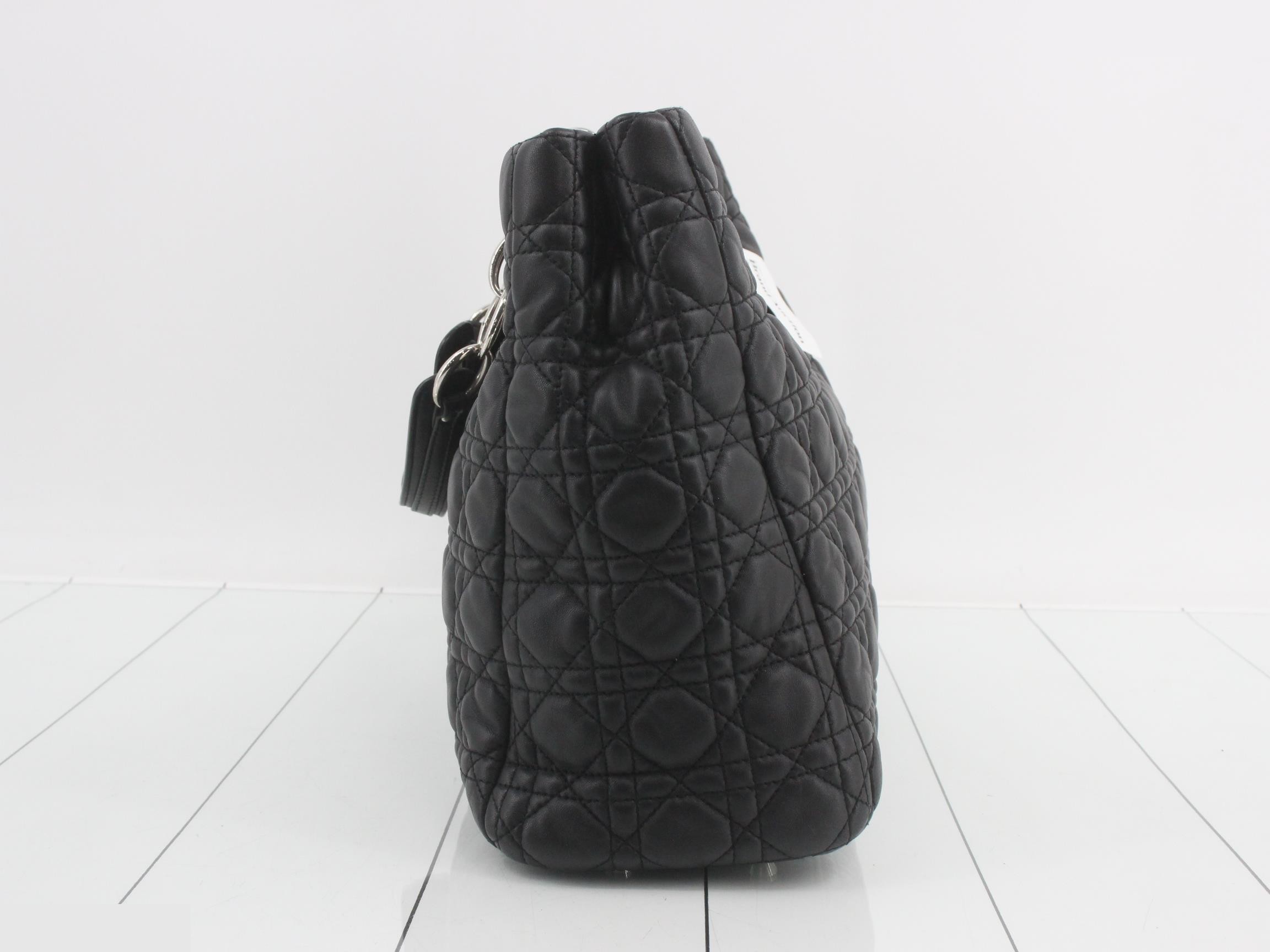 Cannage Leather Chain Tote Bag, Black — view 3