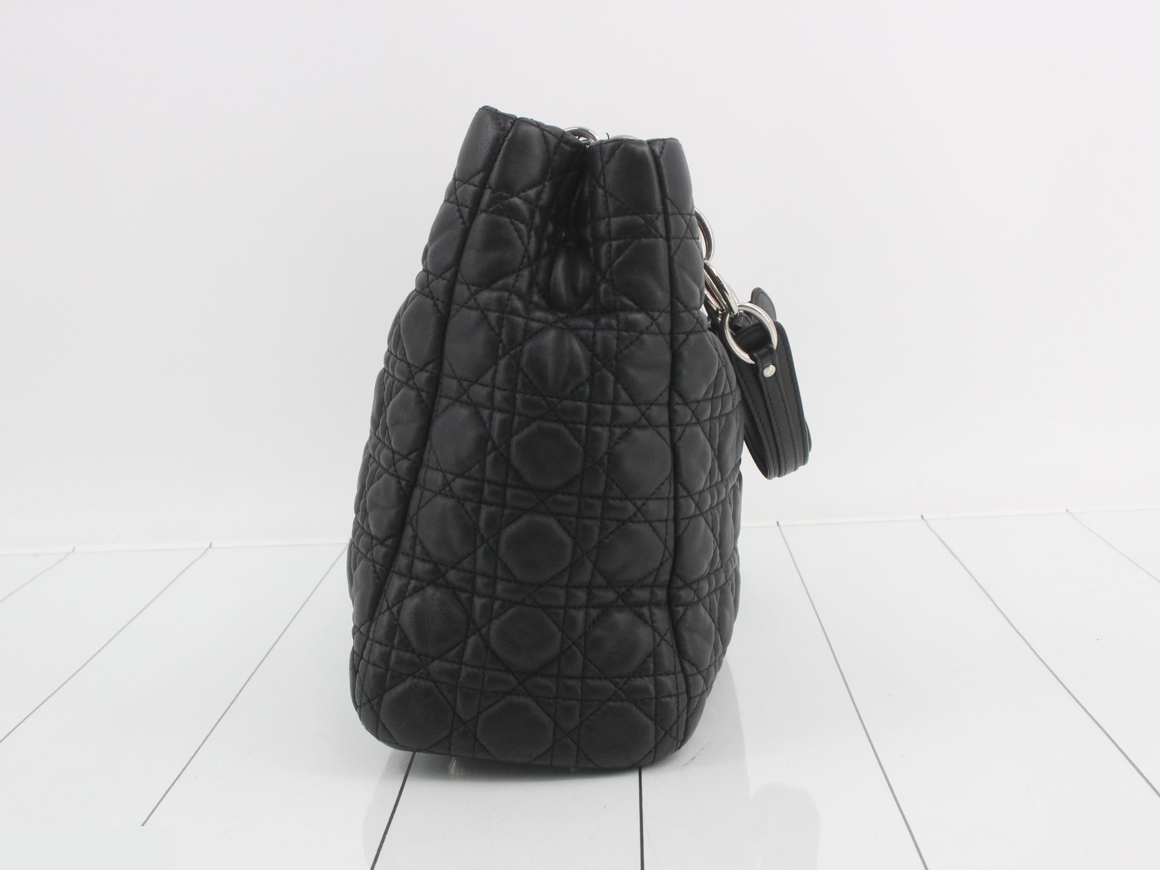 Cannage Leather Chain Tote Bag, Black — view 4